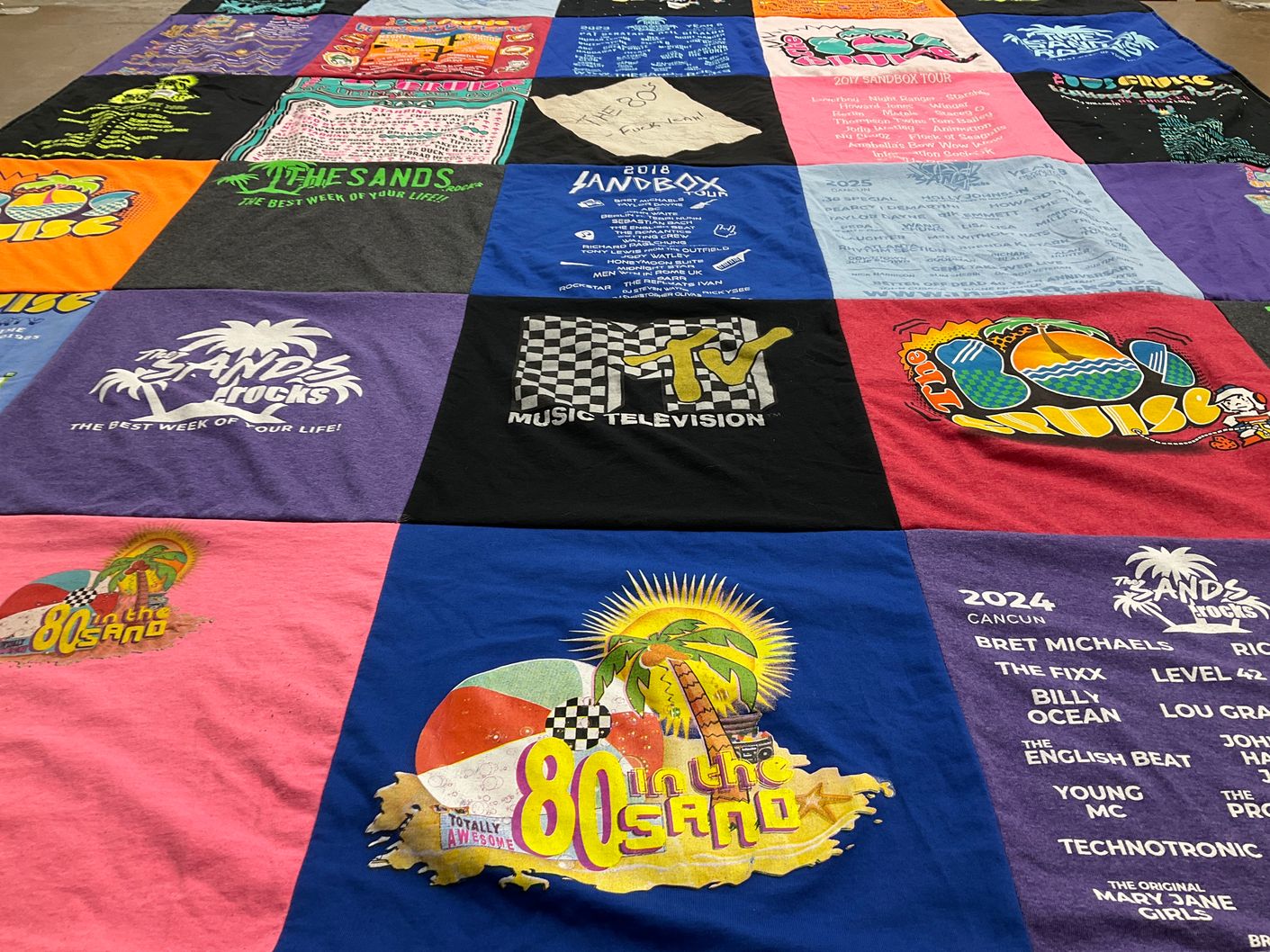 T-shirt quilt with music, travel themes by Angie from GA