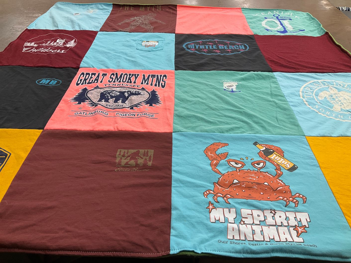 T-shirt quilt with outdoor activities, travel themes by Larry from OH