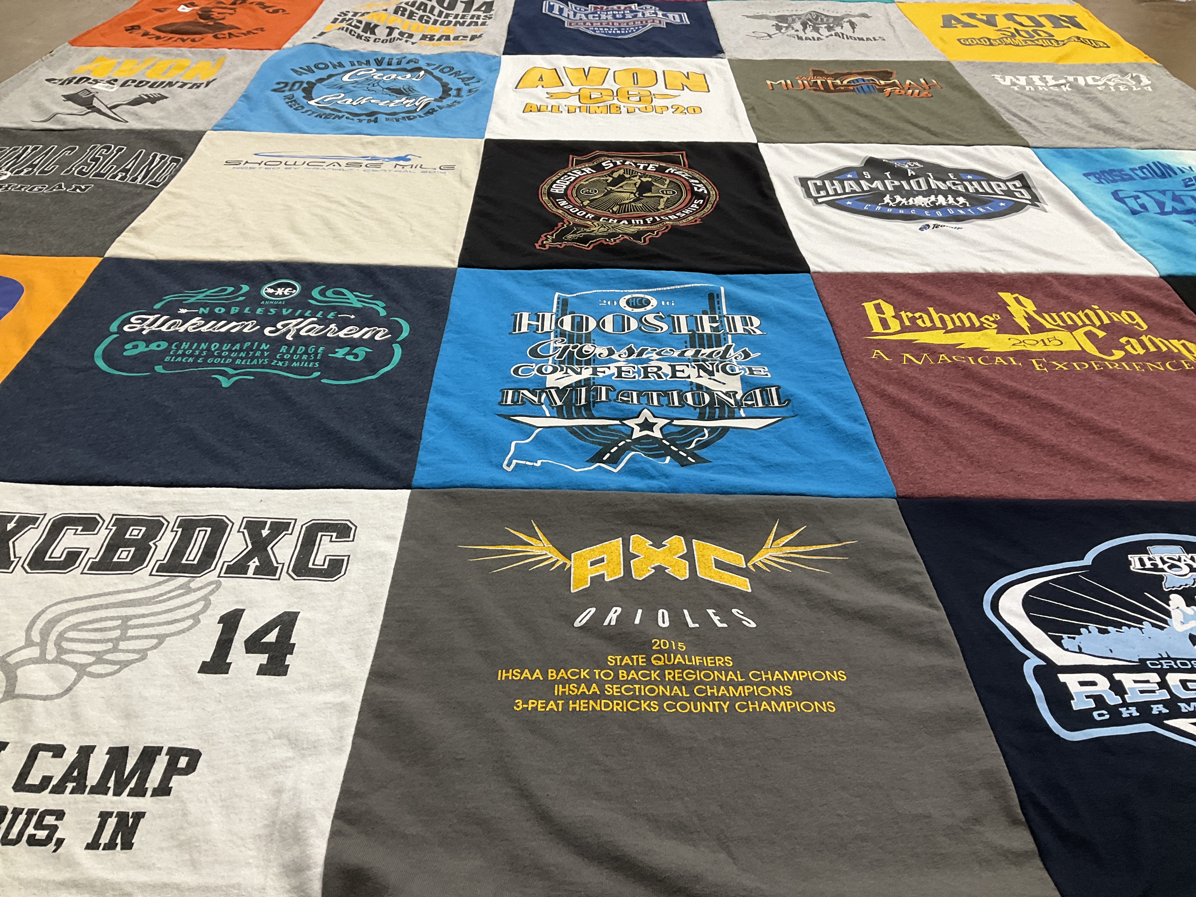T-shirt quilt featuring avon orioles, noblesville cross country by Ronda from IN