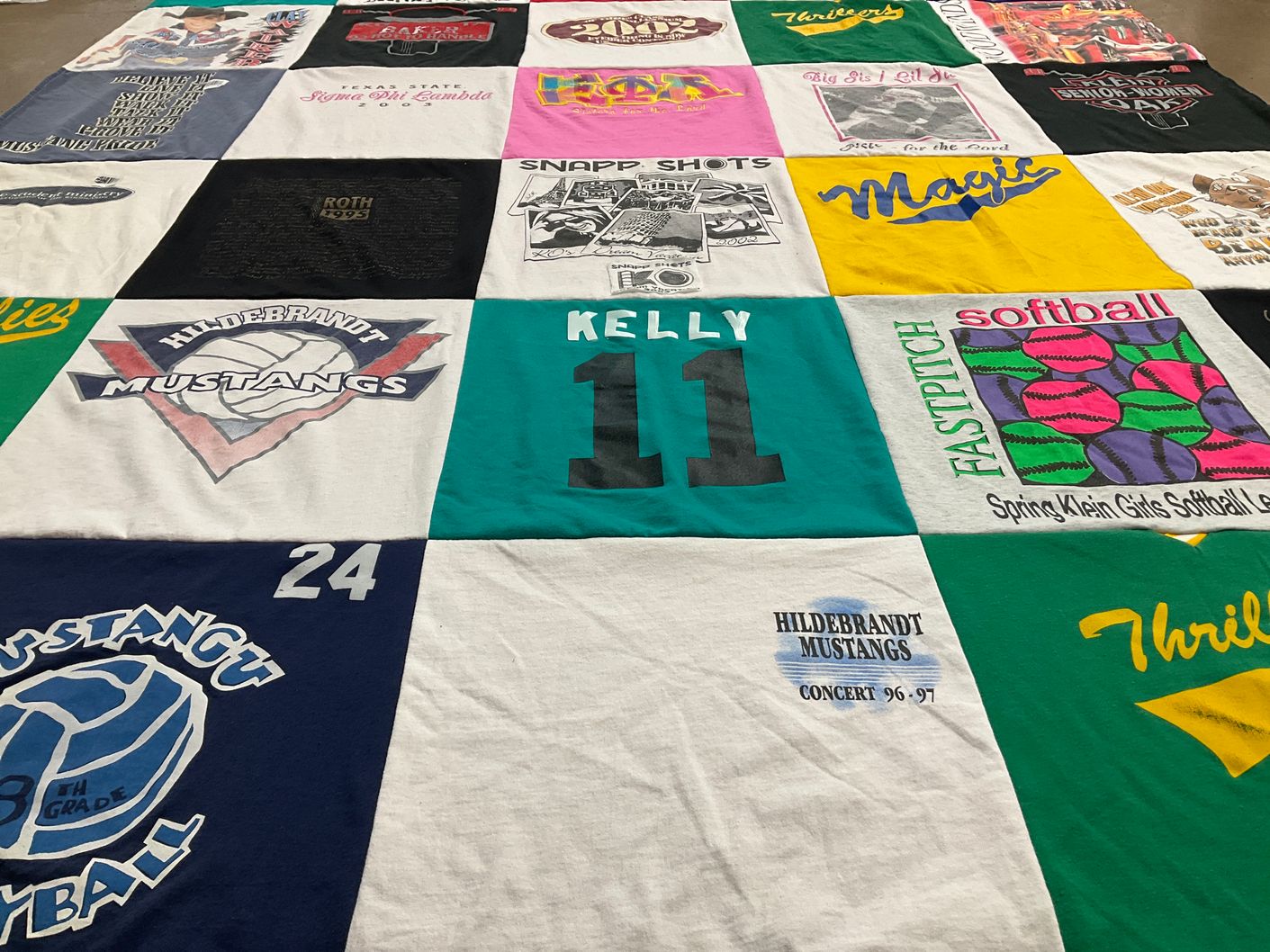 T-shirt quilt featuring hildebrandt mustangs volleyball, hildebrandt mustangs by Terri from TX