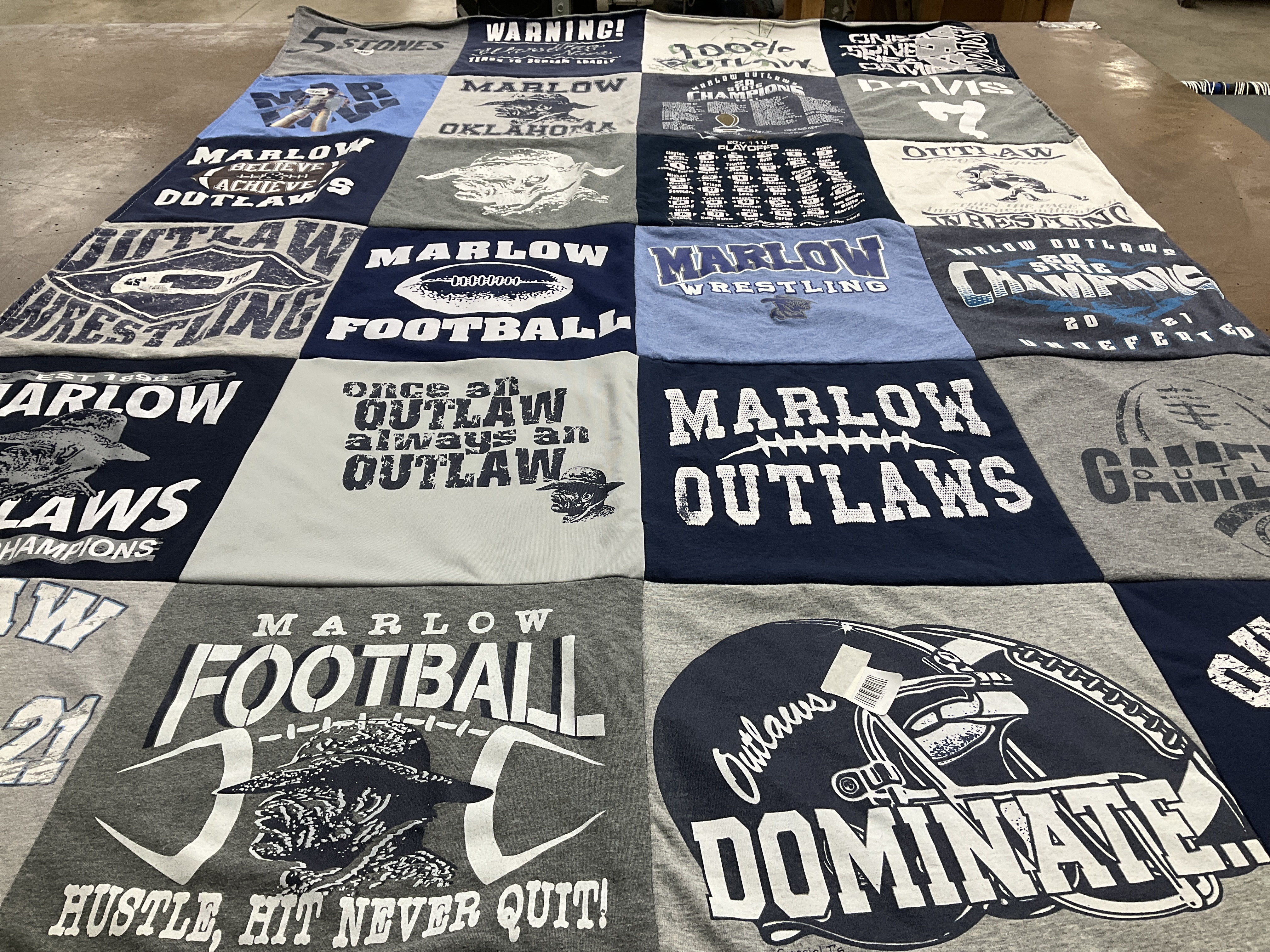 T-shirt quilt featuring marlow outlaws football, marlow outlaws wrestling by Lisa from OK