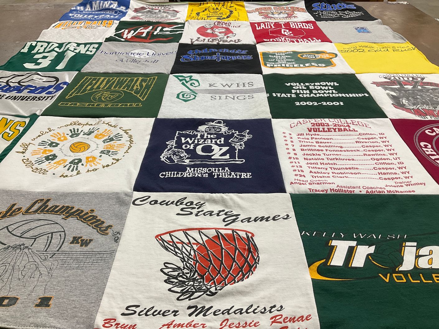 T-shirt quilt featuring kelly walsh high school volleyball, casper college volleyball by Pat from WY