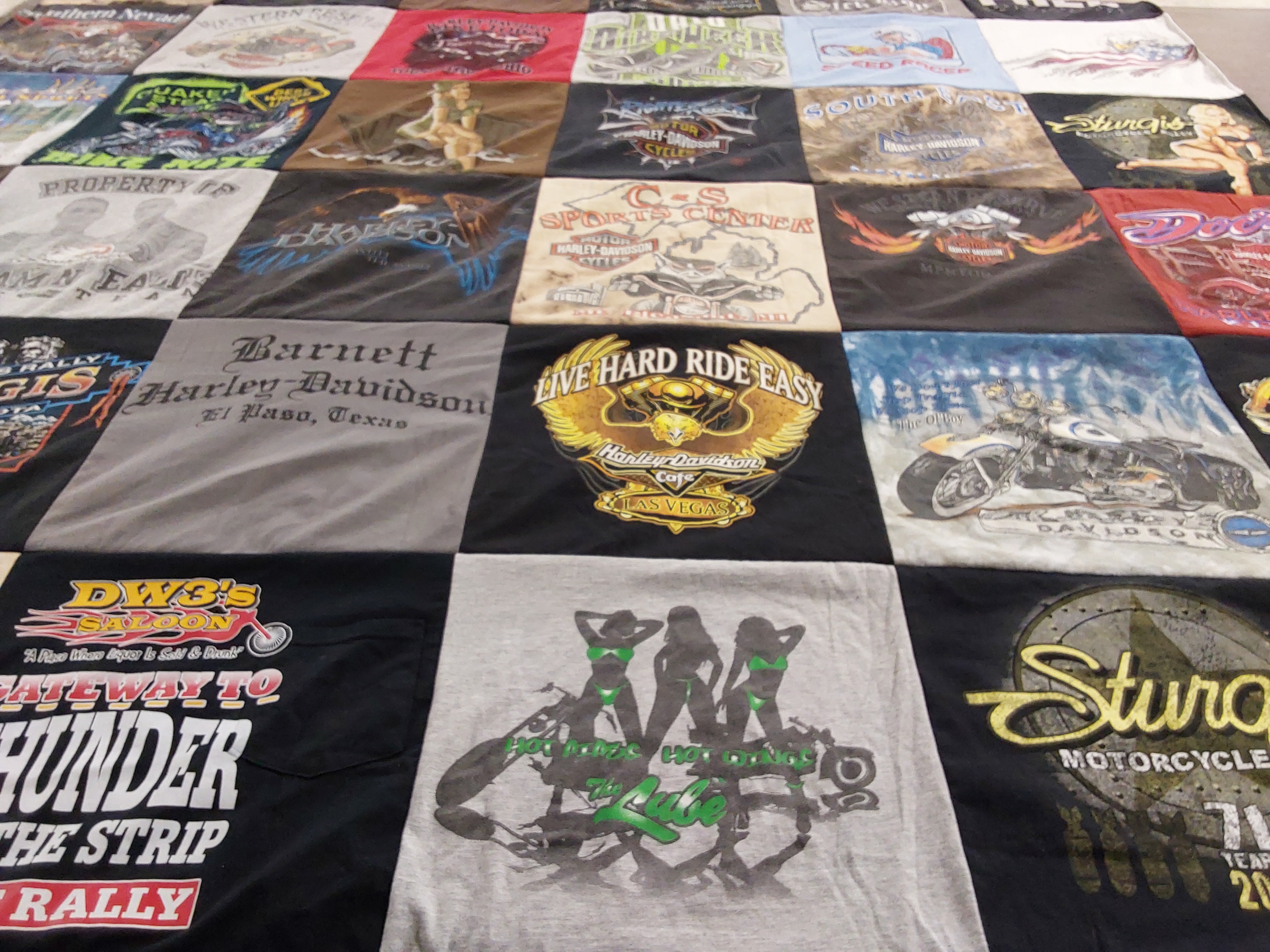 T-shirt quilt with motorcycling, biking themes by Jacqueline from OH