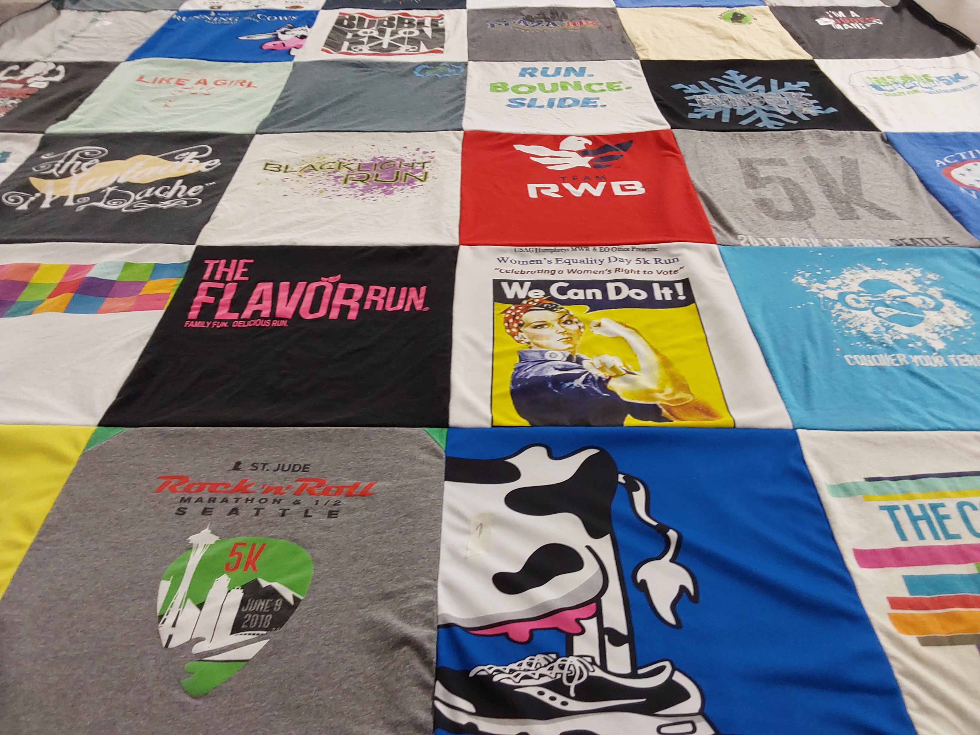 T-shirt quilt with running, fitness themes by Kristina from VA