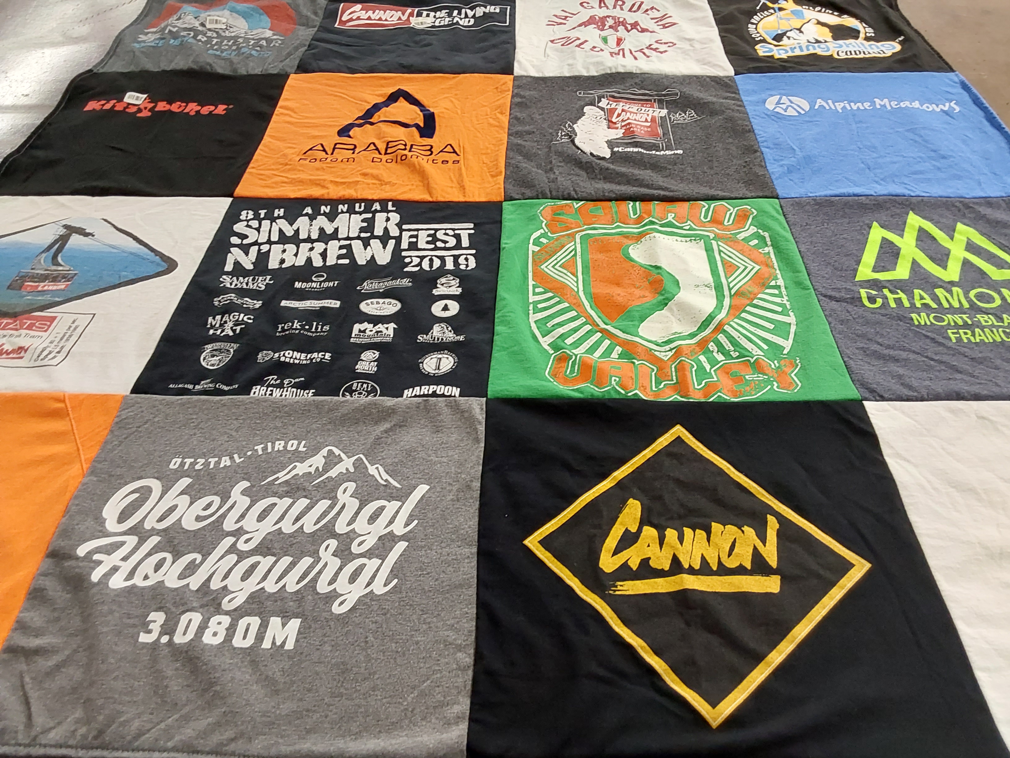 T-shirt quilt with skiing, events themes by Patricia A from NH