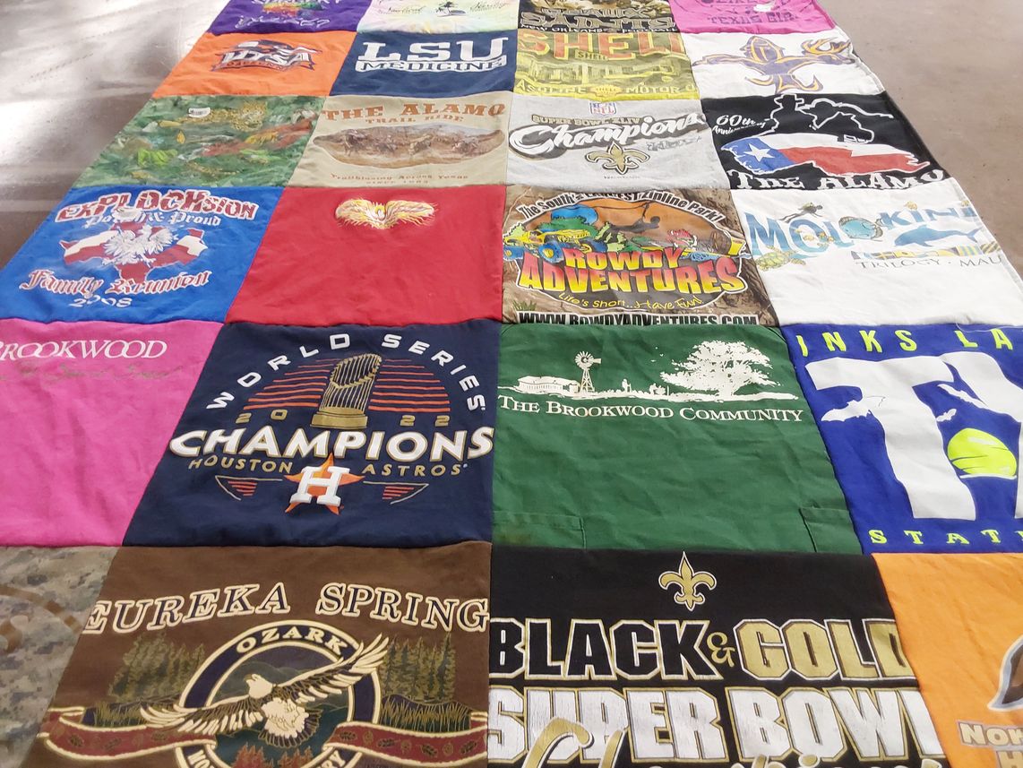 T-shirt quilt featuring houston astros, new orleans saints by Kathleen from TX