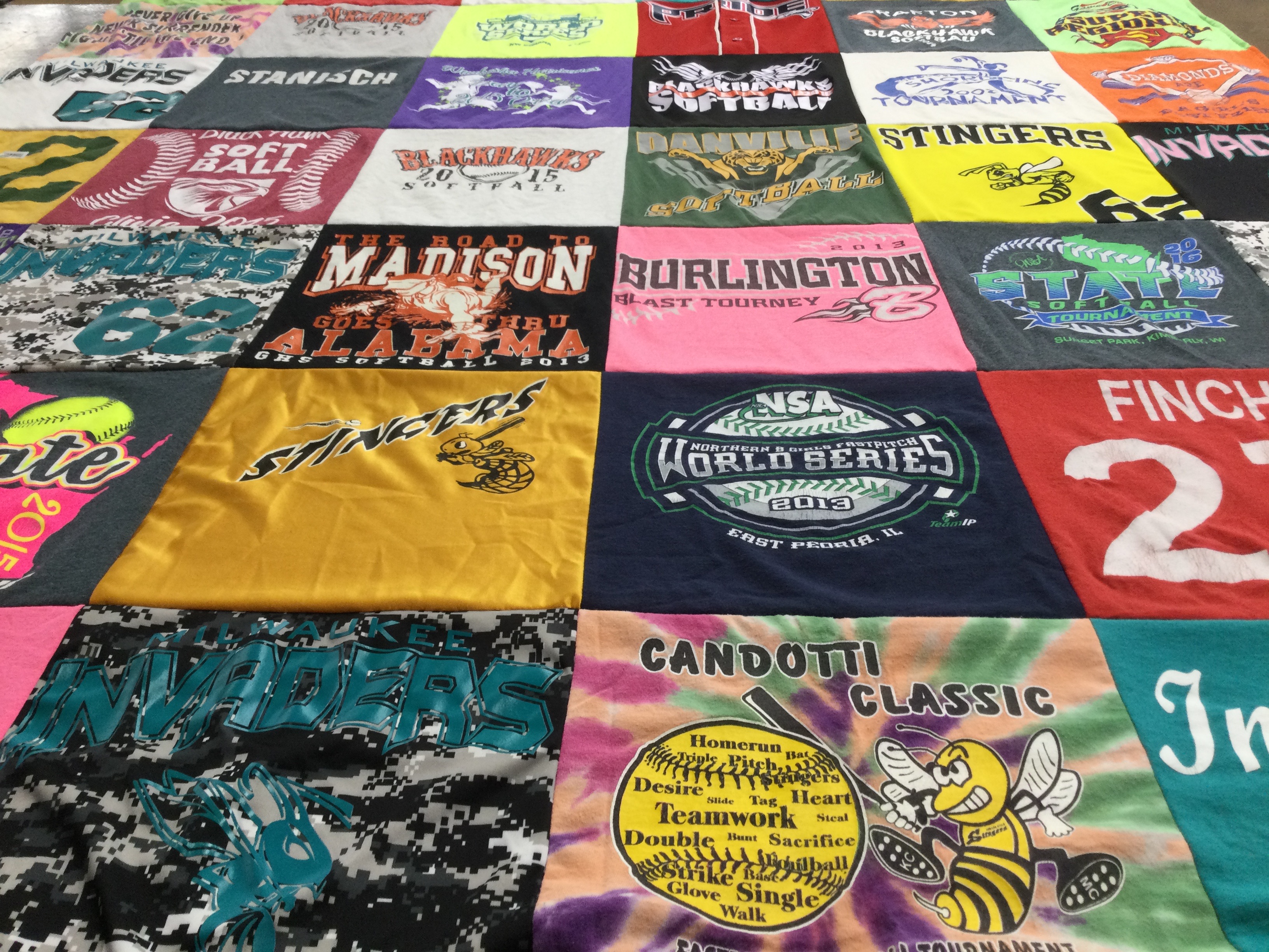 T-shirt quilt featuring milwaukee invaders, stingers by Jeffrey from WI