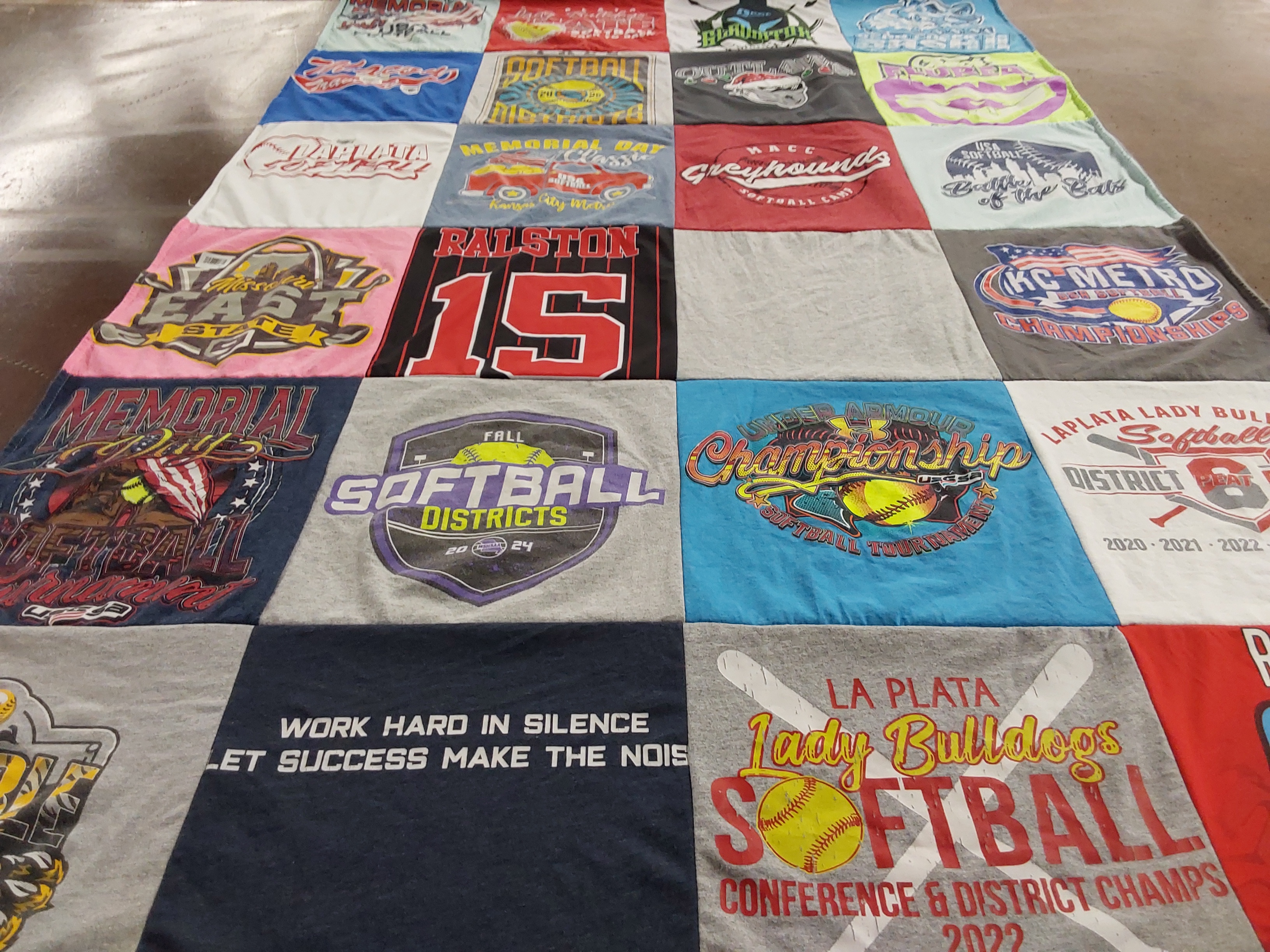 T-shirt quilt featuring laplata lady bulldogs softball, hcc greyhounds softball by Candi from MO