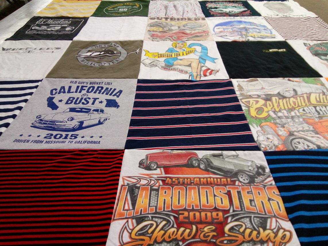 T-shirt quilt with cars, car shows themes by JILL from CA