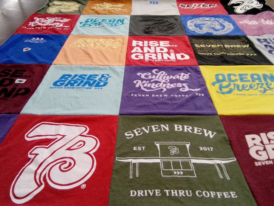 T-shirt quilt with coffee themes by Lauren from KY