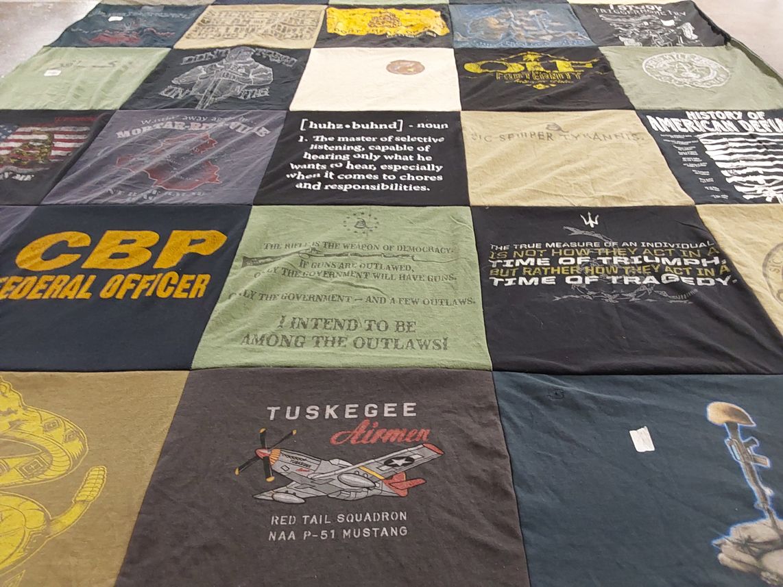 T-shirt quilt with military, history themes by Rachel from TX