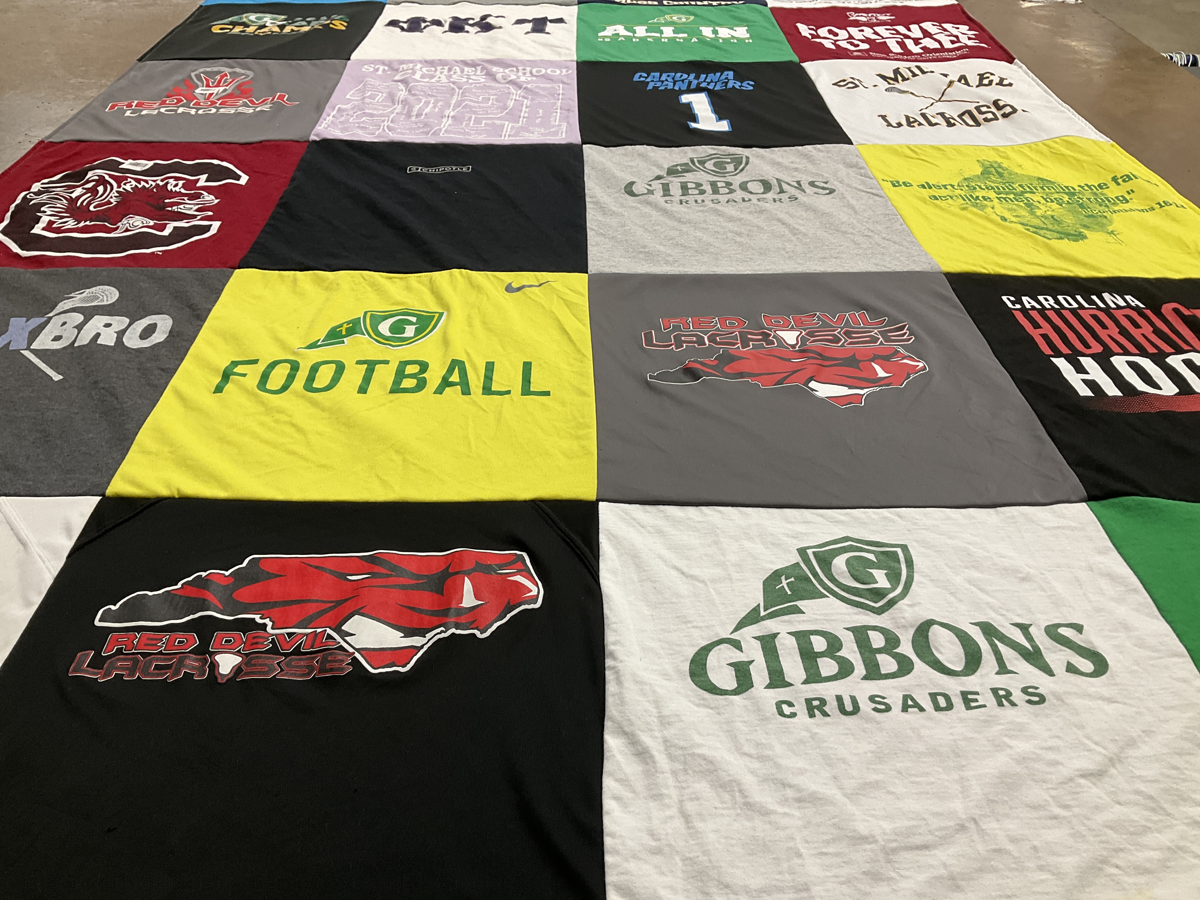 T-shirt quilt featuring carolina panthers, carolina hurricanes by Kristee from NC