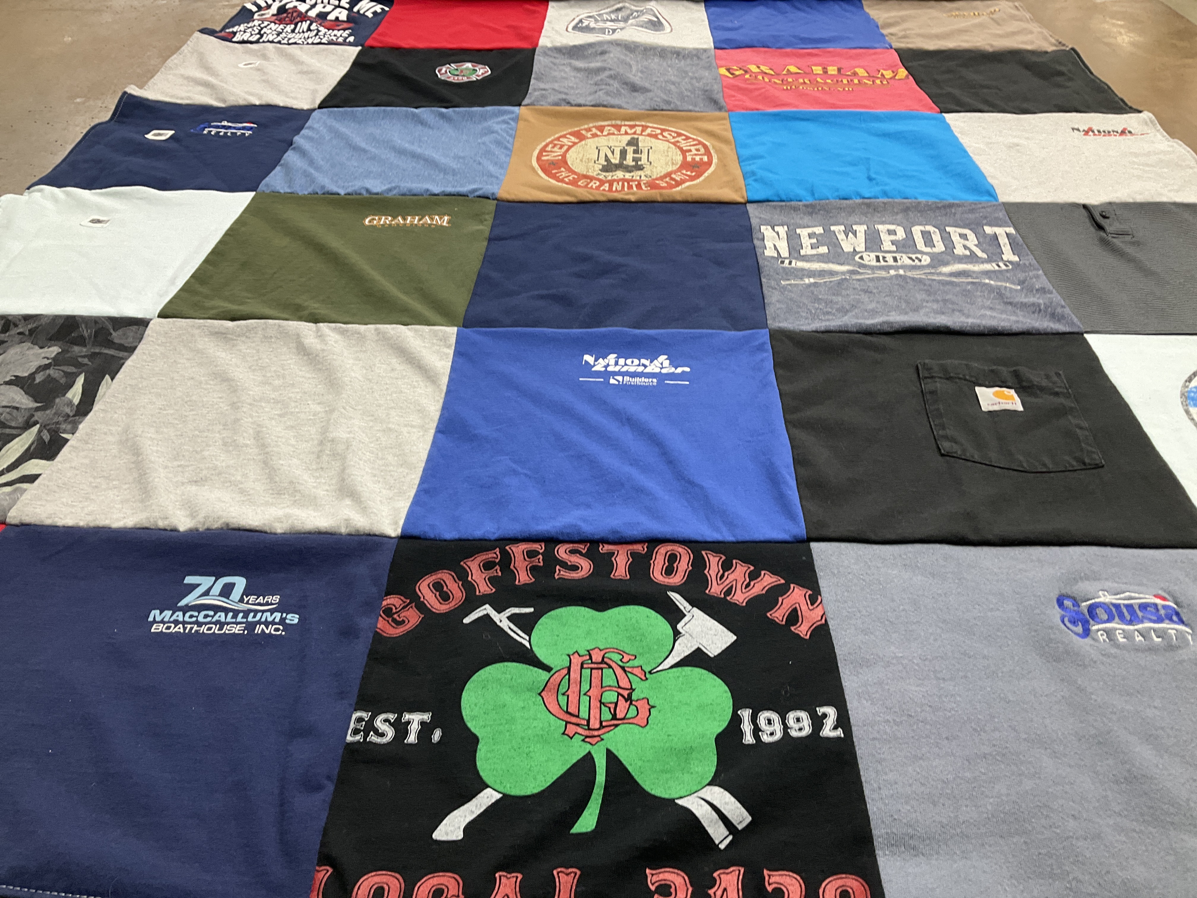 T-shirt quilt with boating, local history themes by Allyson from NH