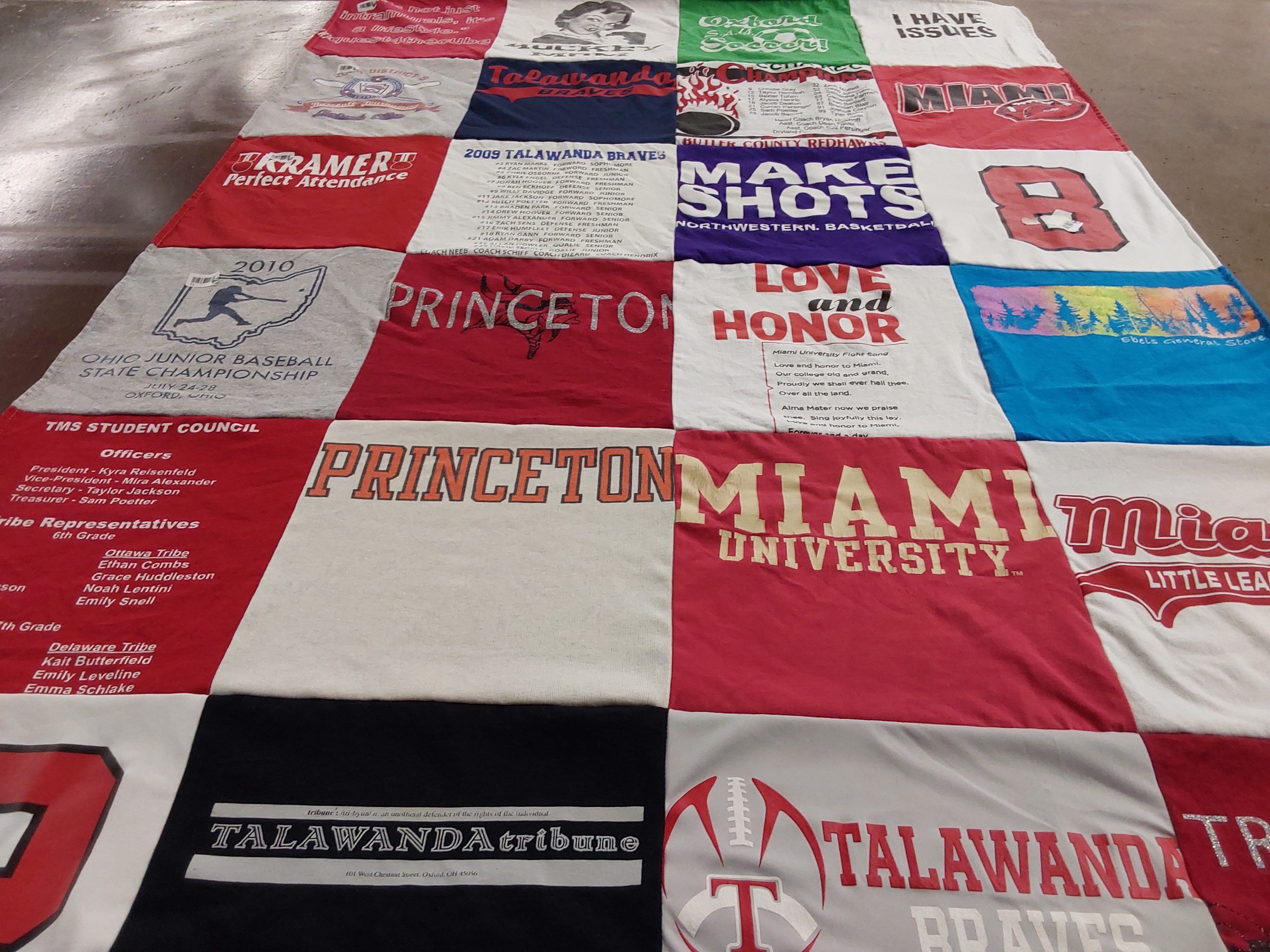 T-shirt quilt featuring talawanda braves by Thomas from OH