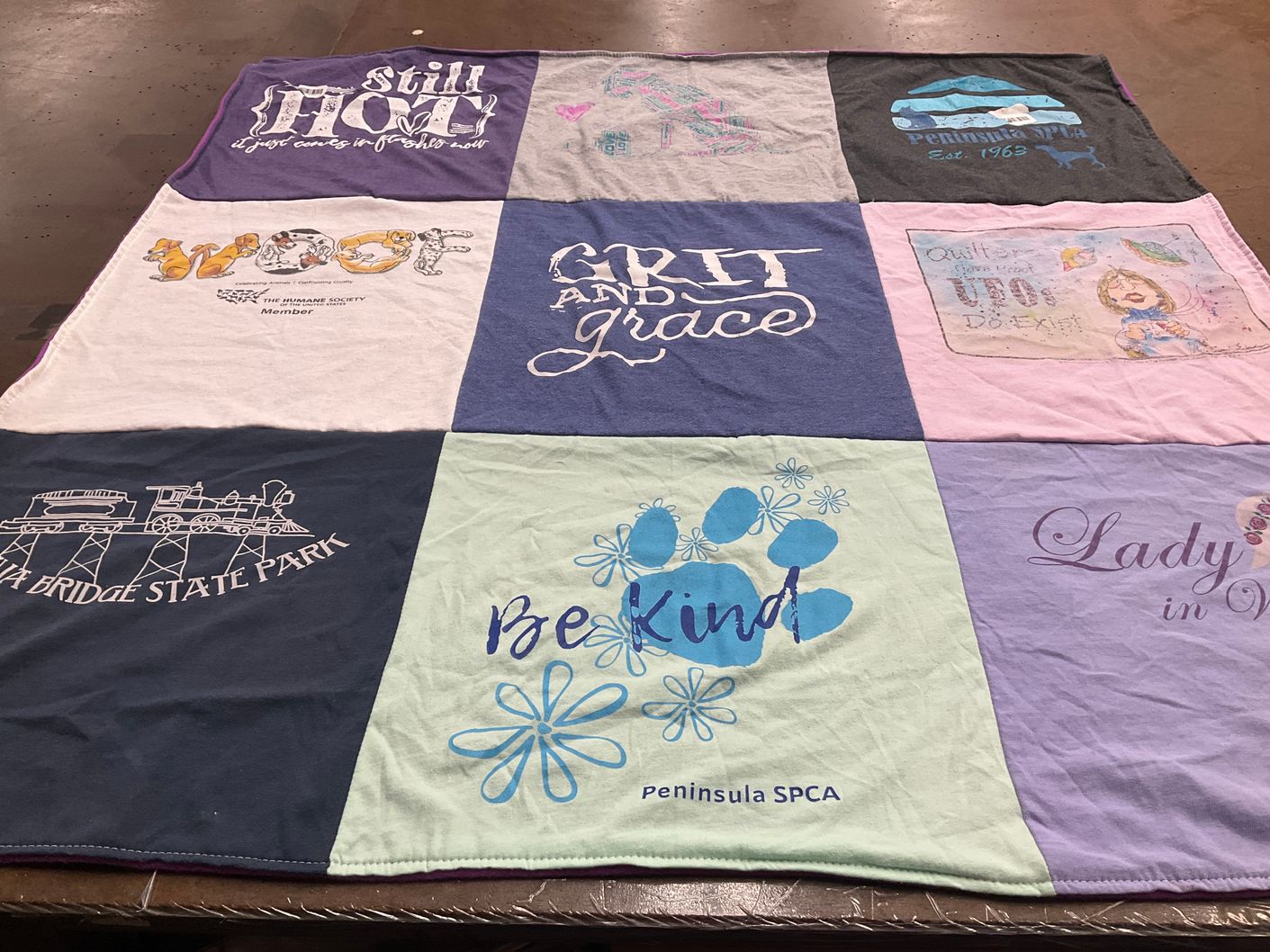 T-shirt quilt with animal care, community service themes by Kathy from VA