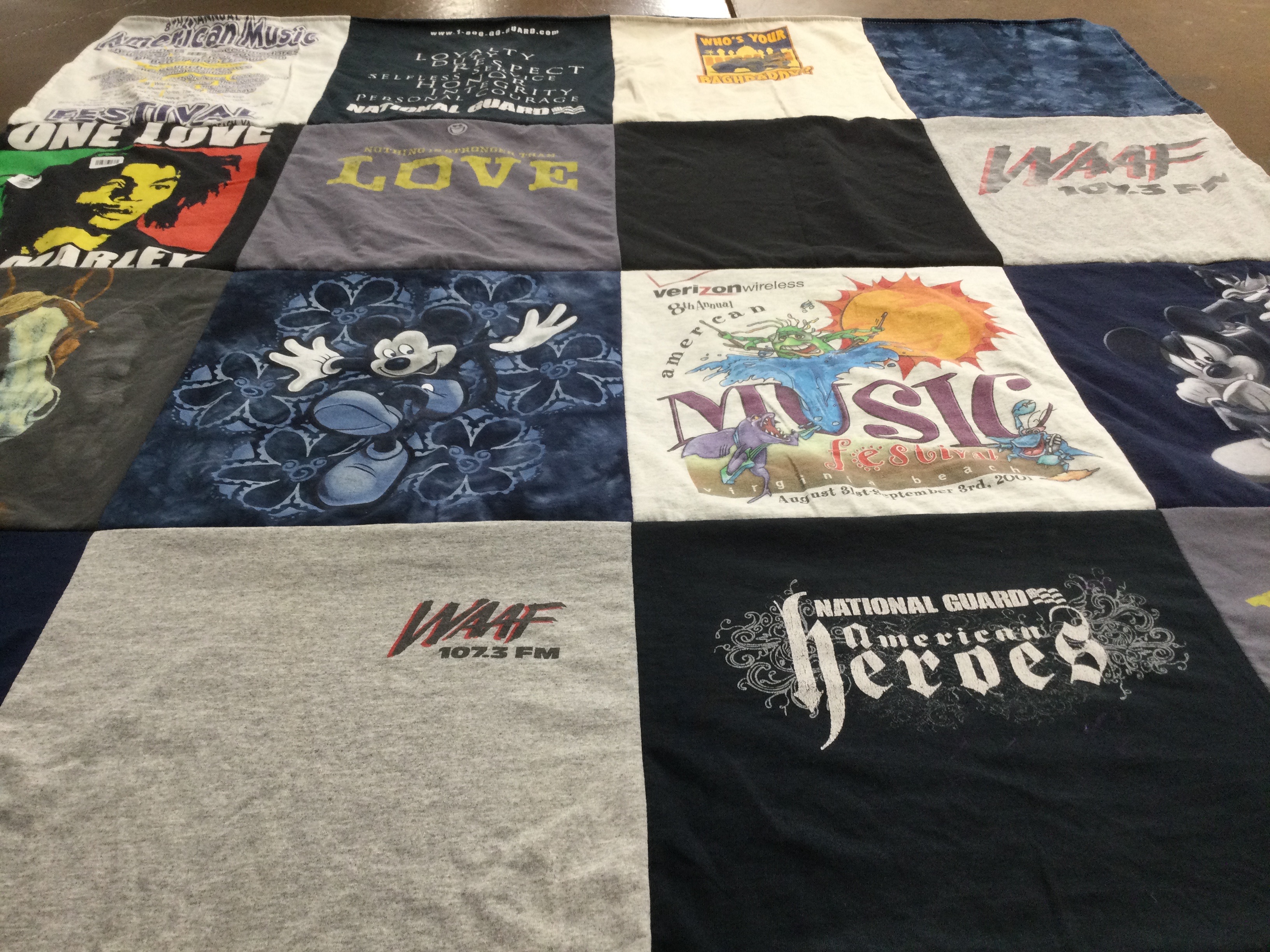 T-shirt quilt with music, festivals themes by Melissa from MA