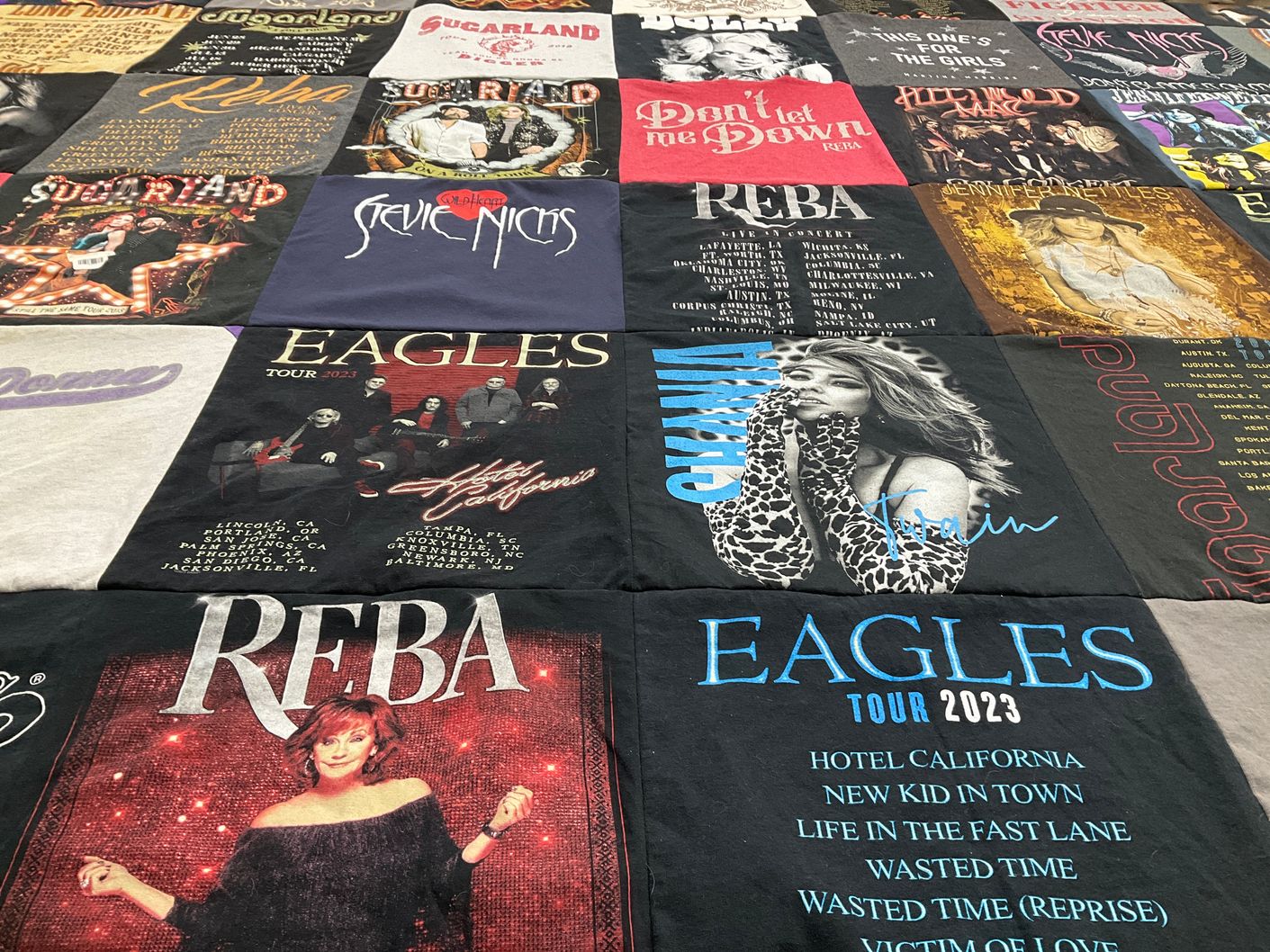 T-shirt quilt with country music, concerts themes by Jennifer from OH