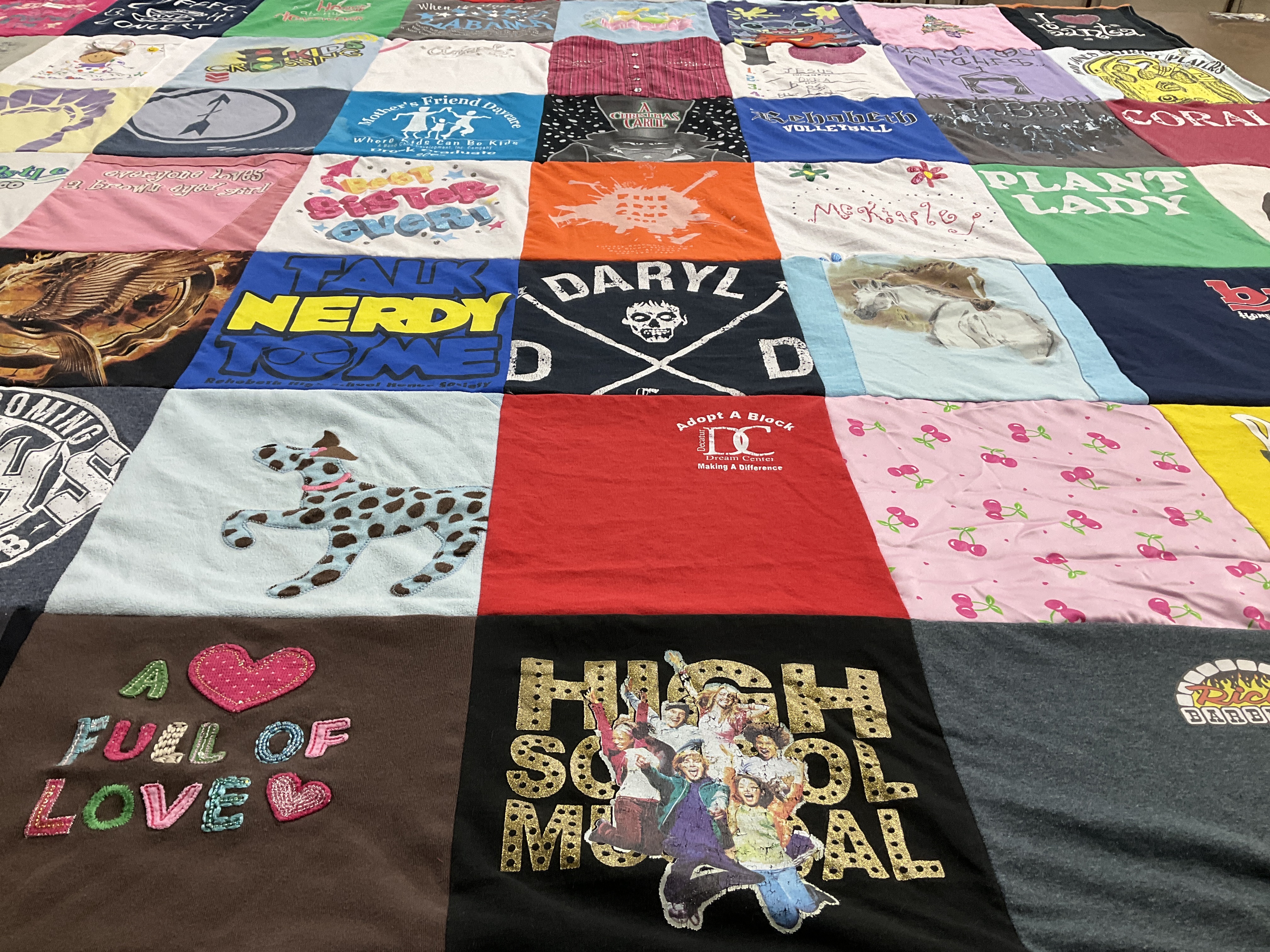 T-shirt quilt with pets, musicals themes by Amy from AL