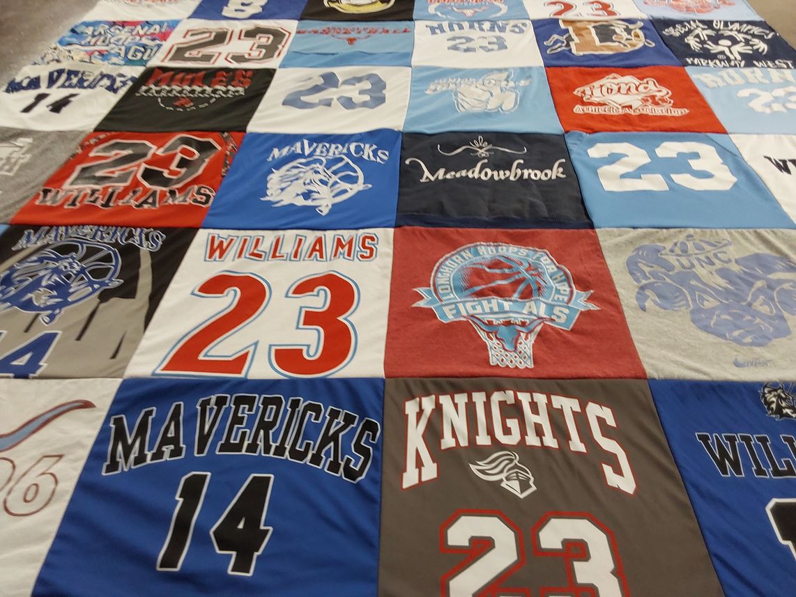 T-shirt quilt featuring mavericks, knights by Douglas from MO