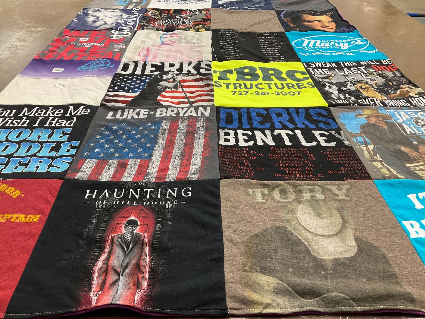 T-shirt quilt with country music, television shows themes by Darlene from TN