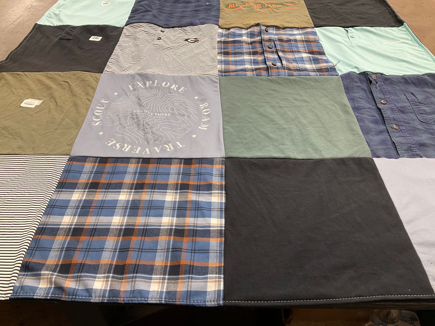 T-shirt quilt with outdoor activities, traveling themes by Alicia from GA