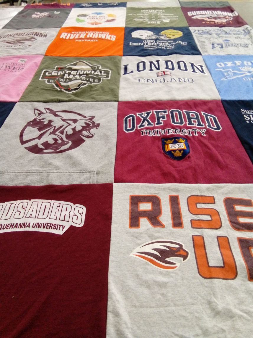 T-shirt quilt featuring susquehanna university riverhawks by Julie from CT