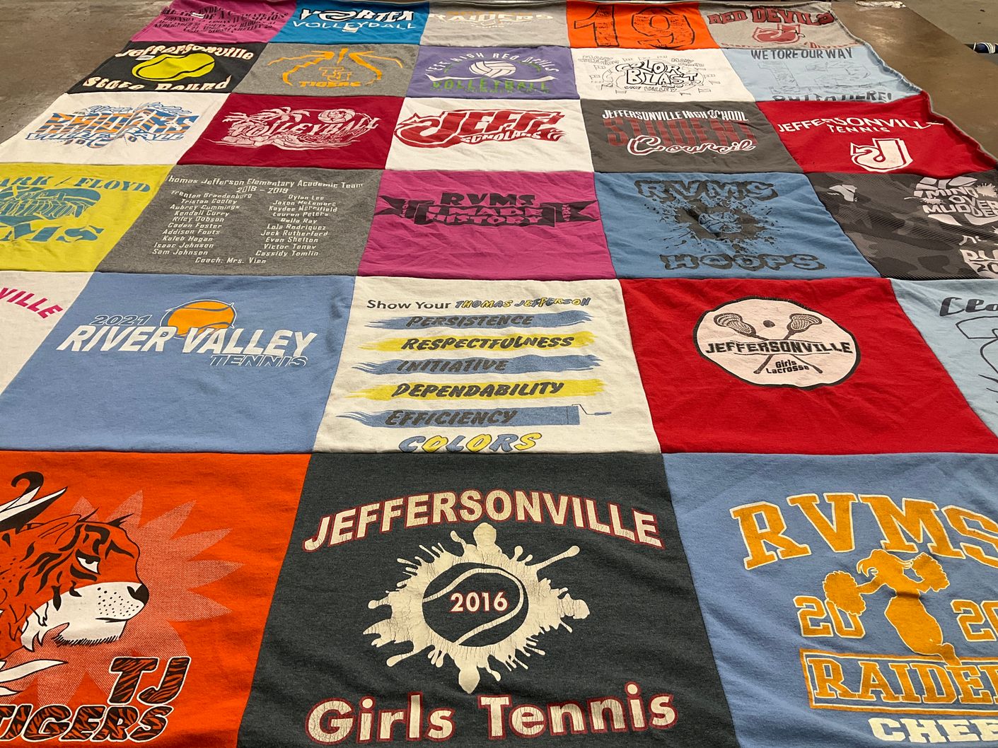 T-shirt quilt featuring tj tigers, jeffersonville girls tennis by Jennifer from IN