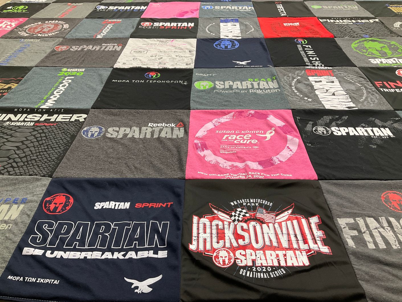 T-shirt quilt with spartan race, fitness themes by Angela from LA