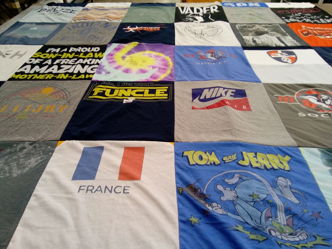 T-shirt quilt with family, humor themes by Tim from IL