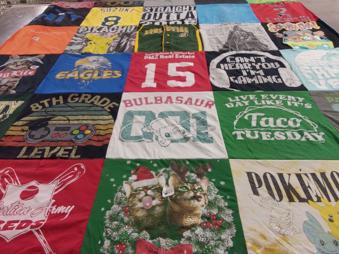 T-shirt quilt with gaming, pokemon themes by christina from CA