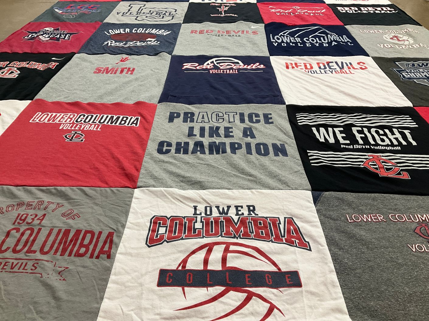 T-shirt quilt featuring lower columbia college red devils volleyball by Carri from WA