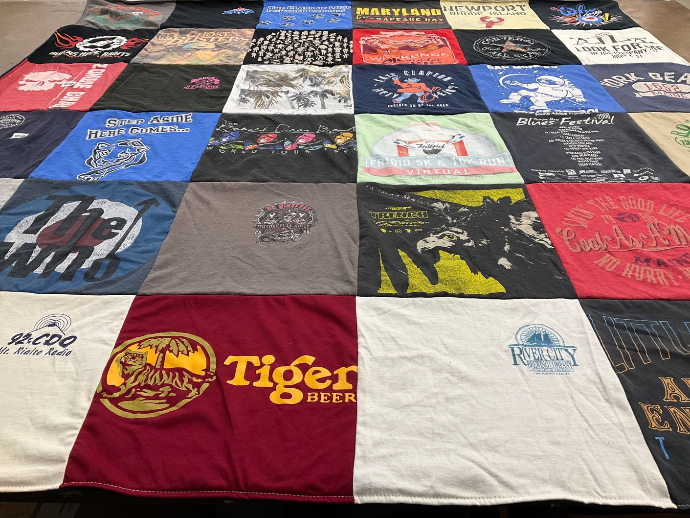 T-shirt quilt with music, concerts themes by Stacey from NY