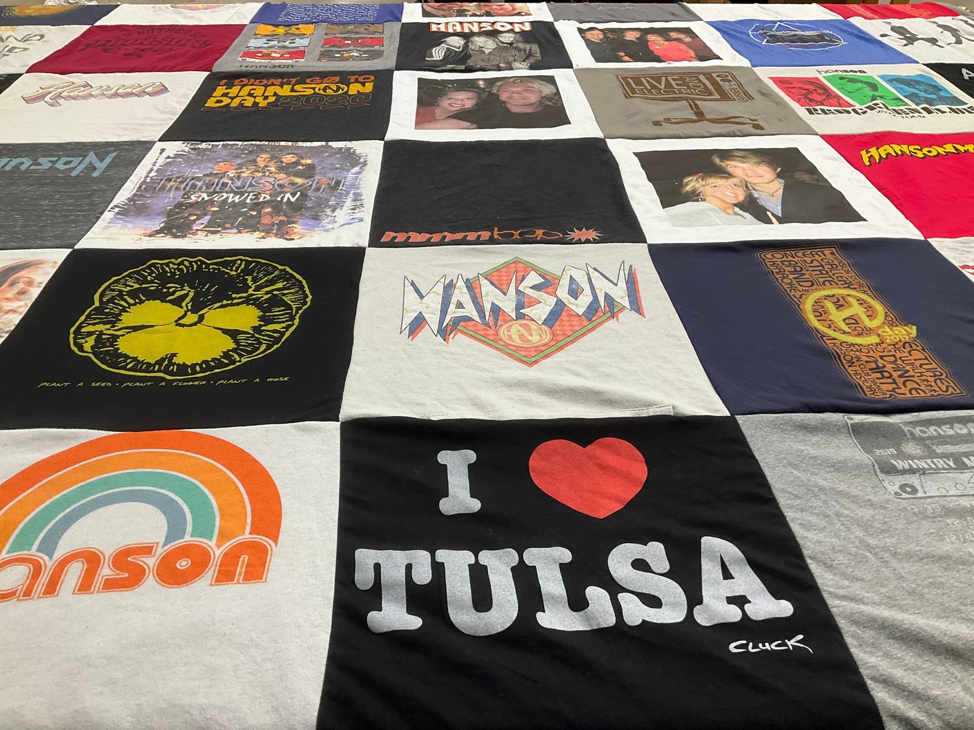T-shirt quilt with music, hanson fans themes by Kelli from OH