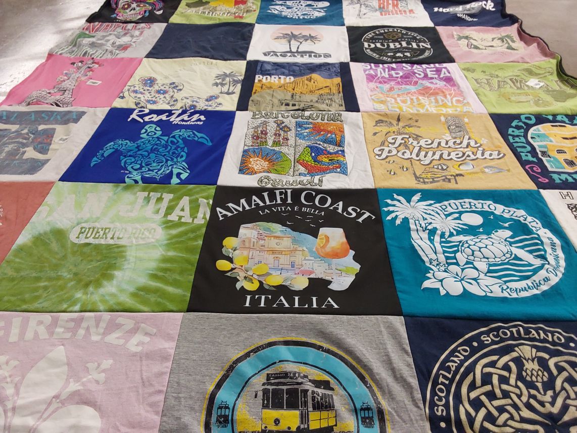 T-shirt quilt with travel, beach themes by Dawn from AZ