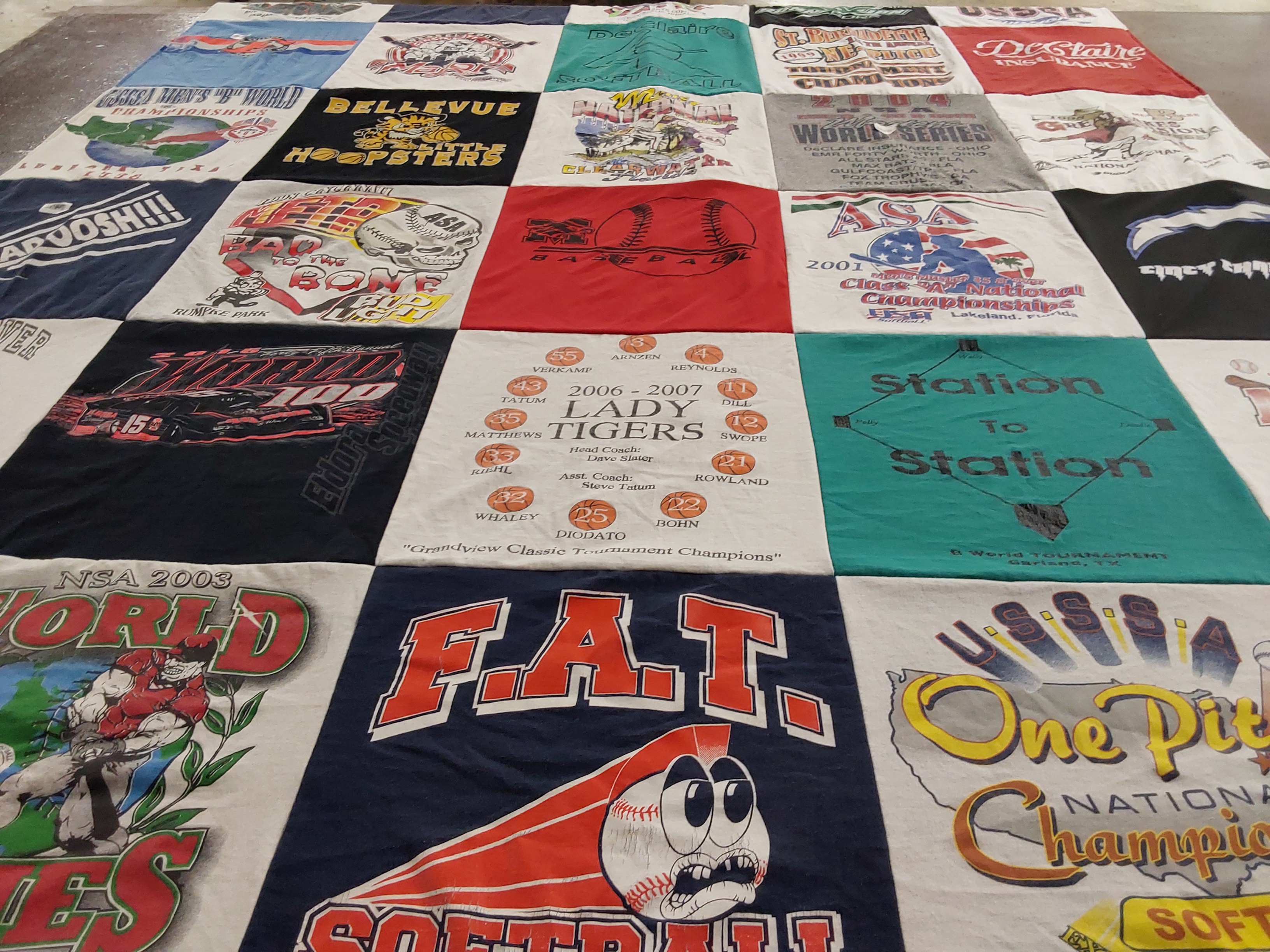 T-shirt quilt featuring lady tigers, f.a.t. softball by kenneth from OH