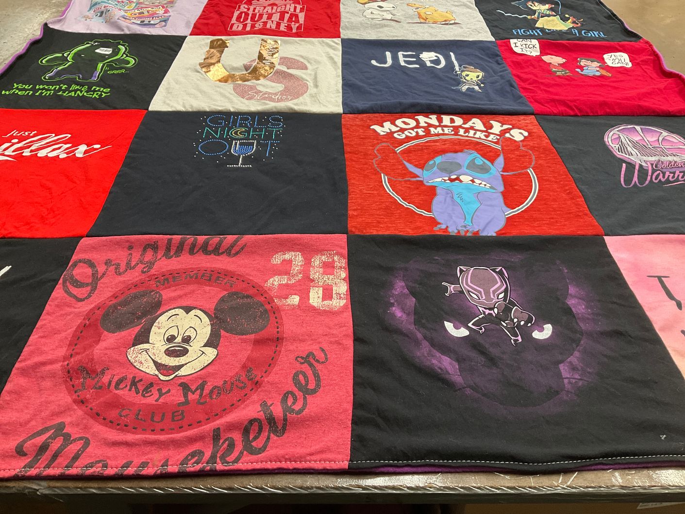 T-shirt quilt with disney, cartoons themes by Lydia from CA