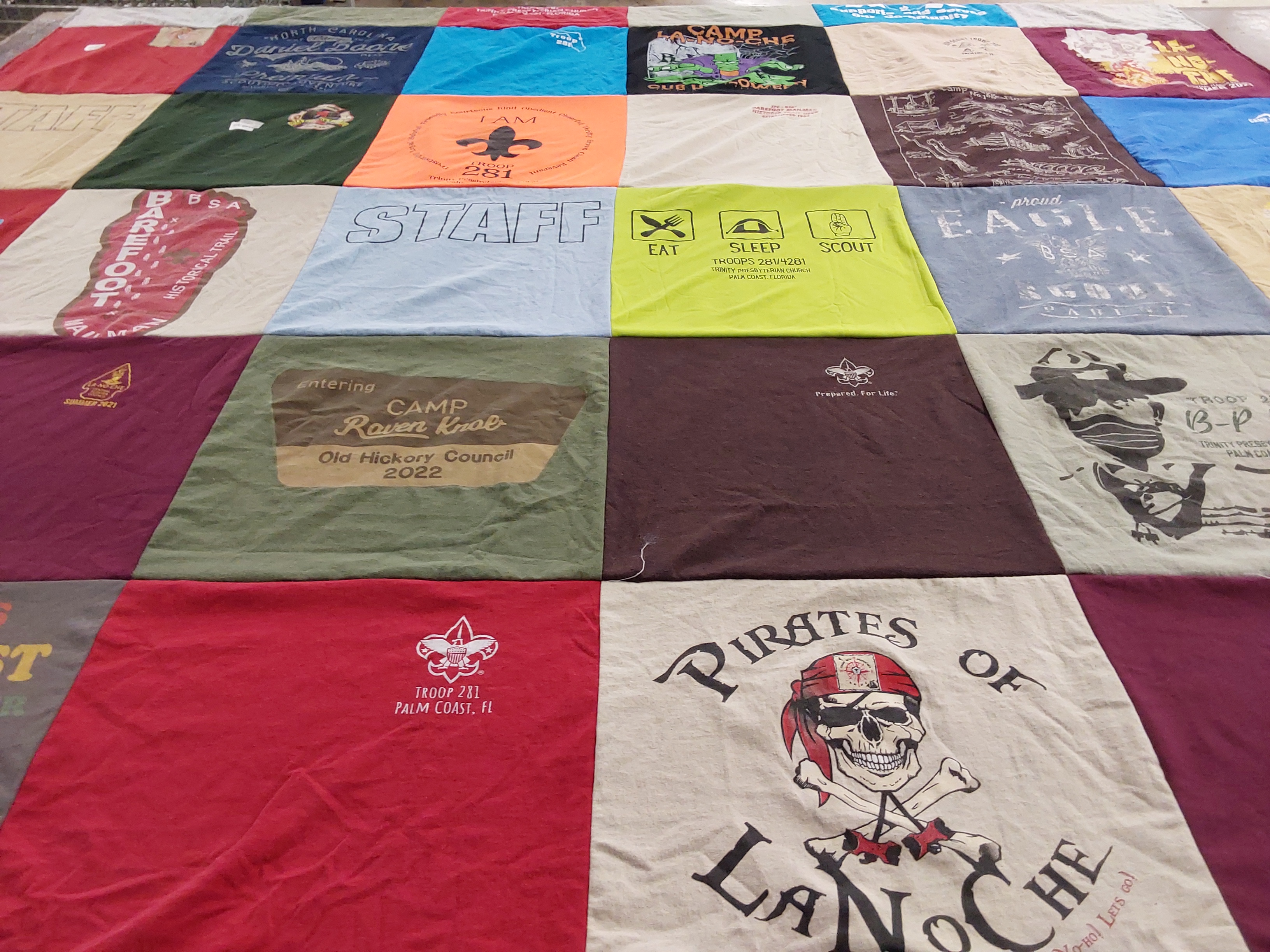 T-shirt quilt with camping, scouting themes by Jason from FL