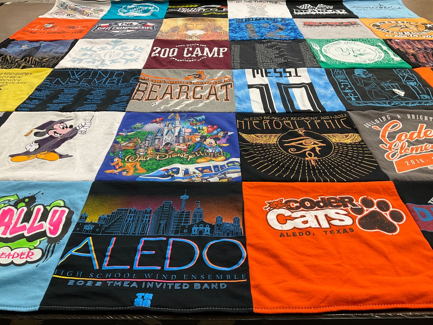 T-shirt quilt featuring coder cats by Amy from CO