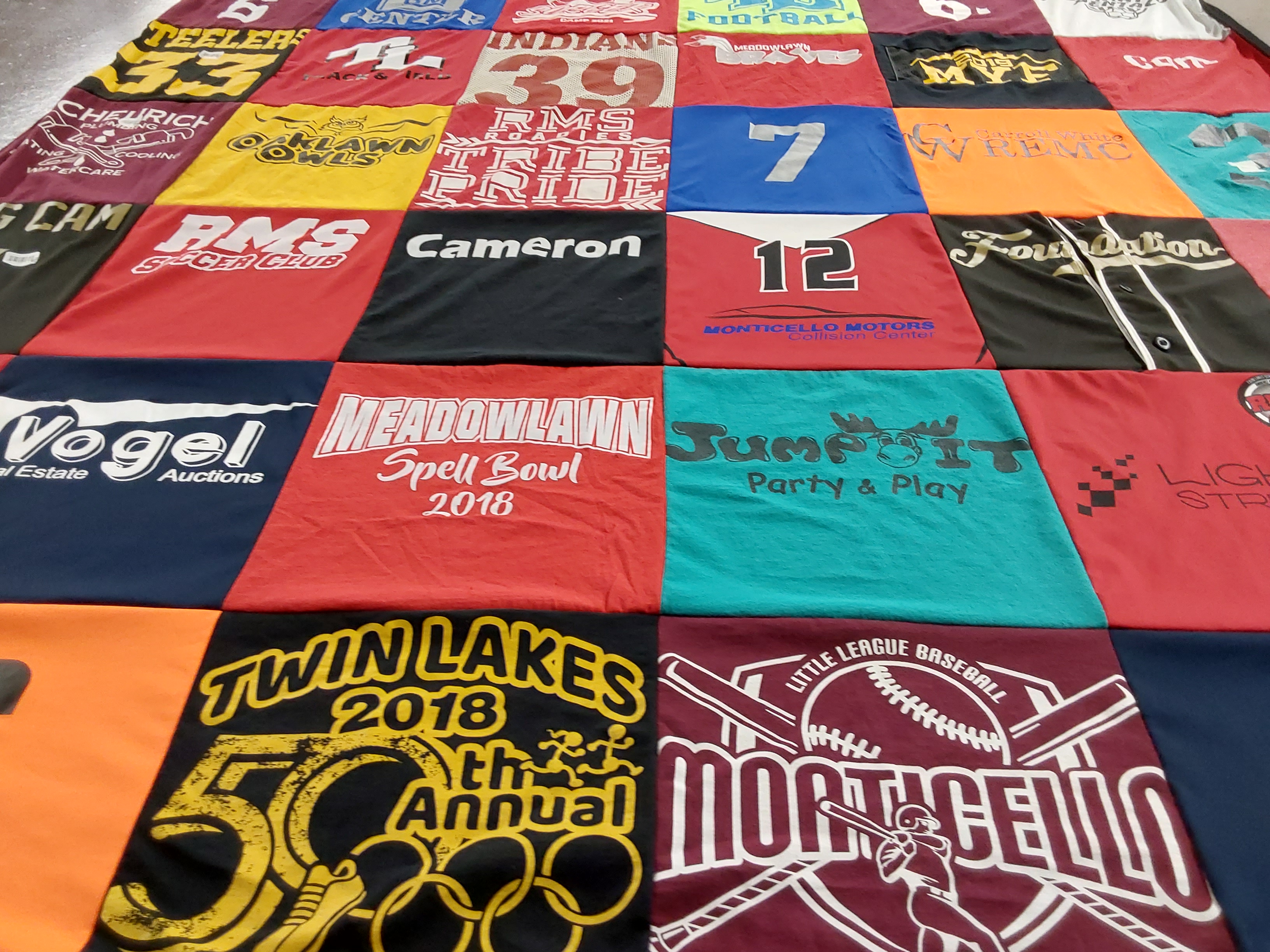 T-shirt quilt featuring little league baseball team, rms soccer club by Rhonda from IN