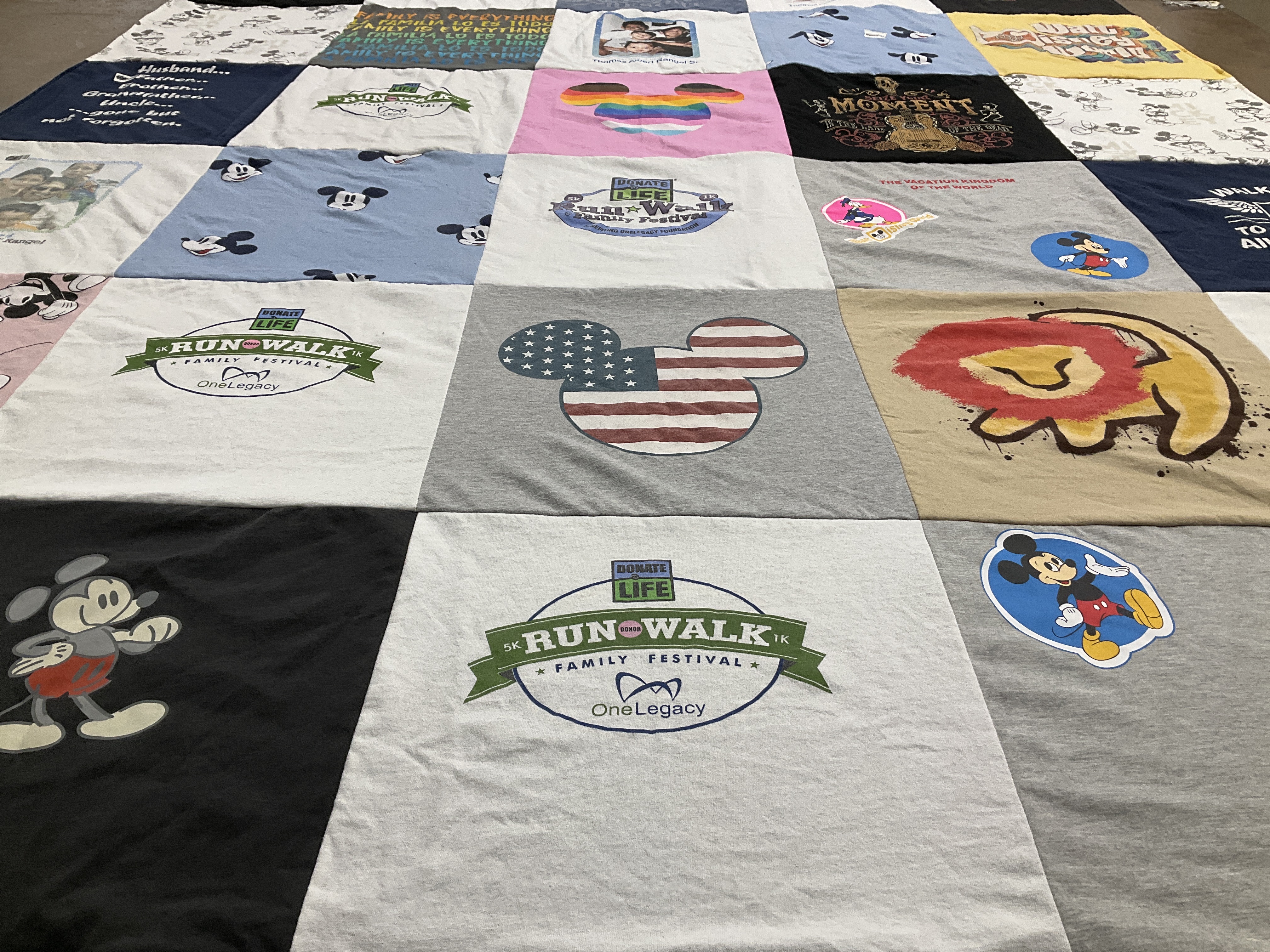 T-shirt quilt with disney, marriage themes by Thomas from CA