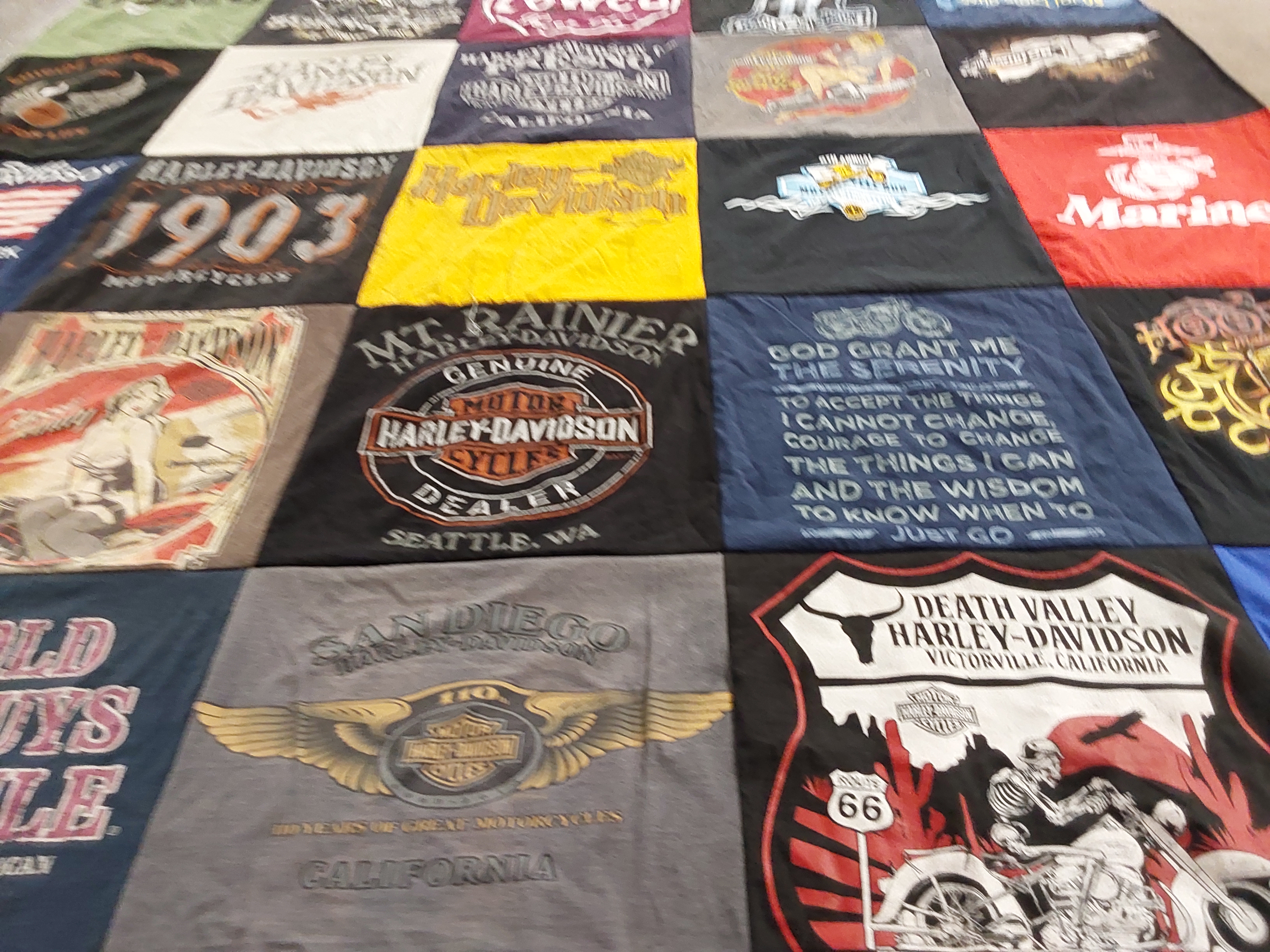 T-shirt quilt with motorcycles, riding themes by Andres from CA
