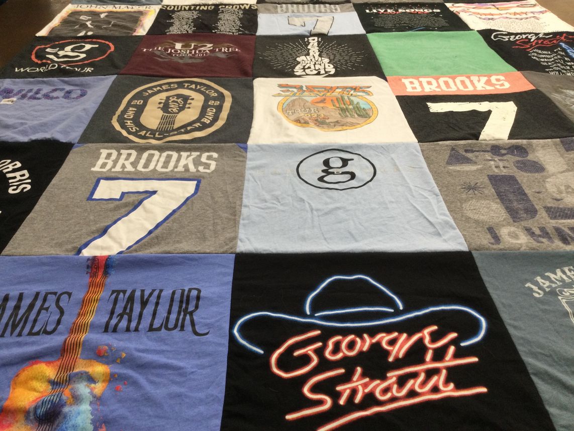 T-shirt quilt with music, concerts themes by Michelle from AZ
