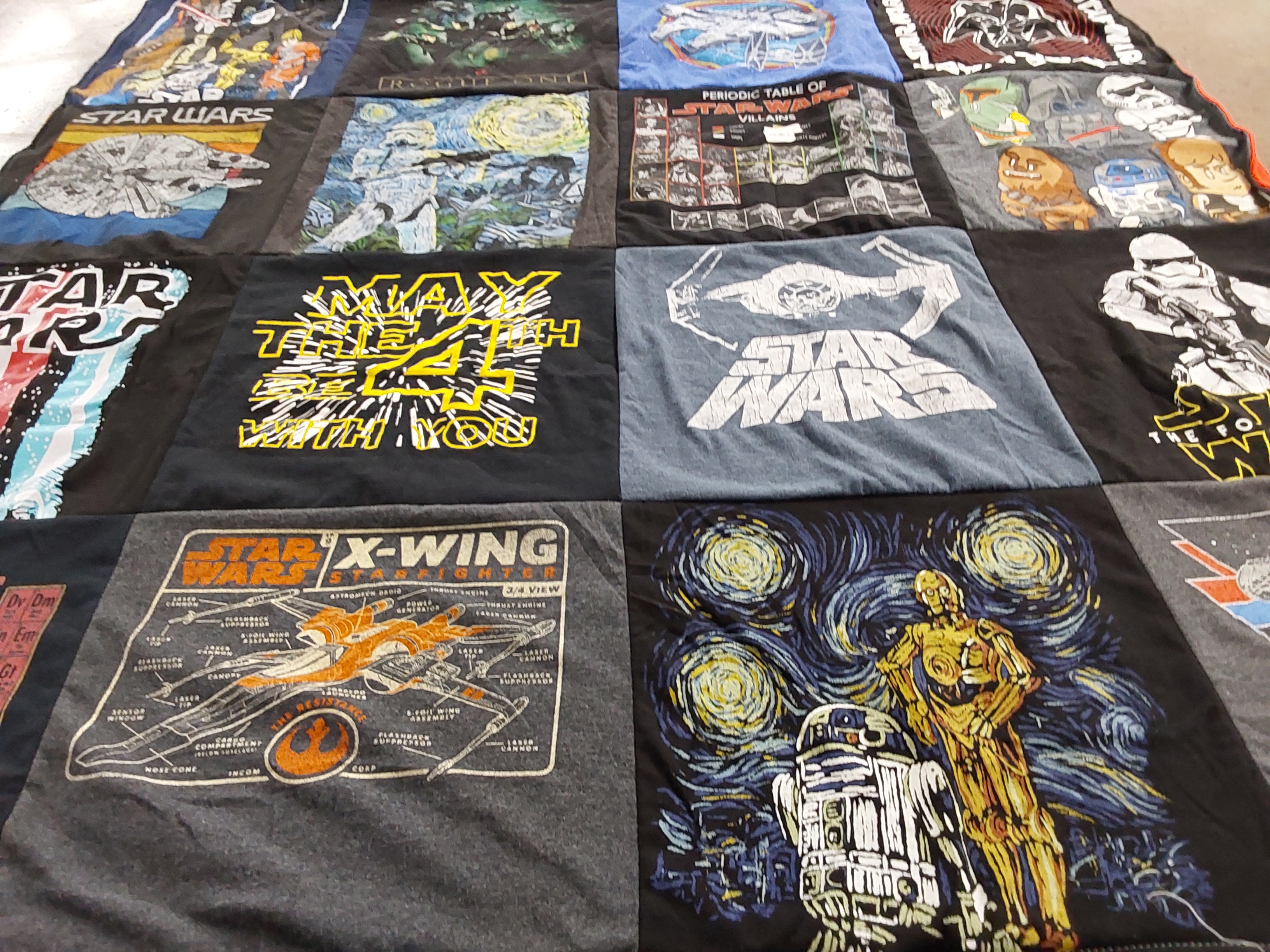 T-shirt quilt with star wars, science fiction themes by karen from FL