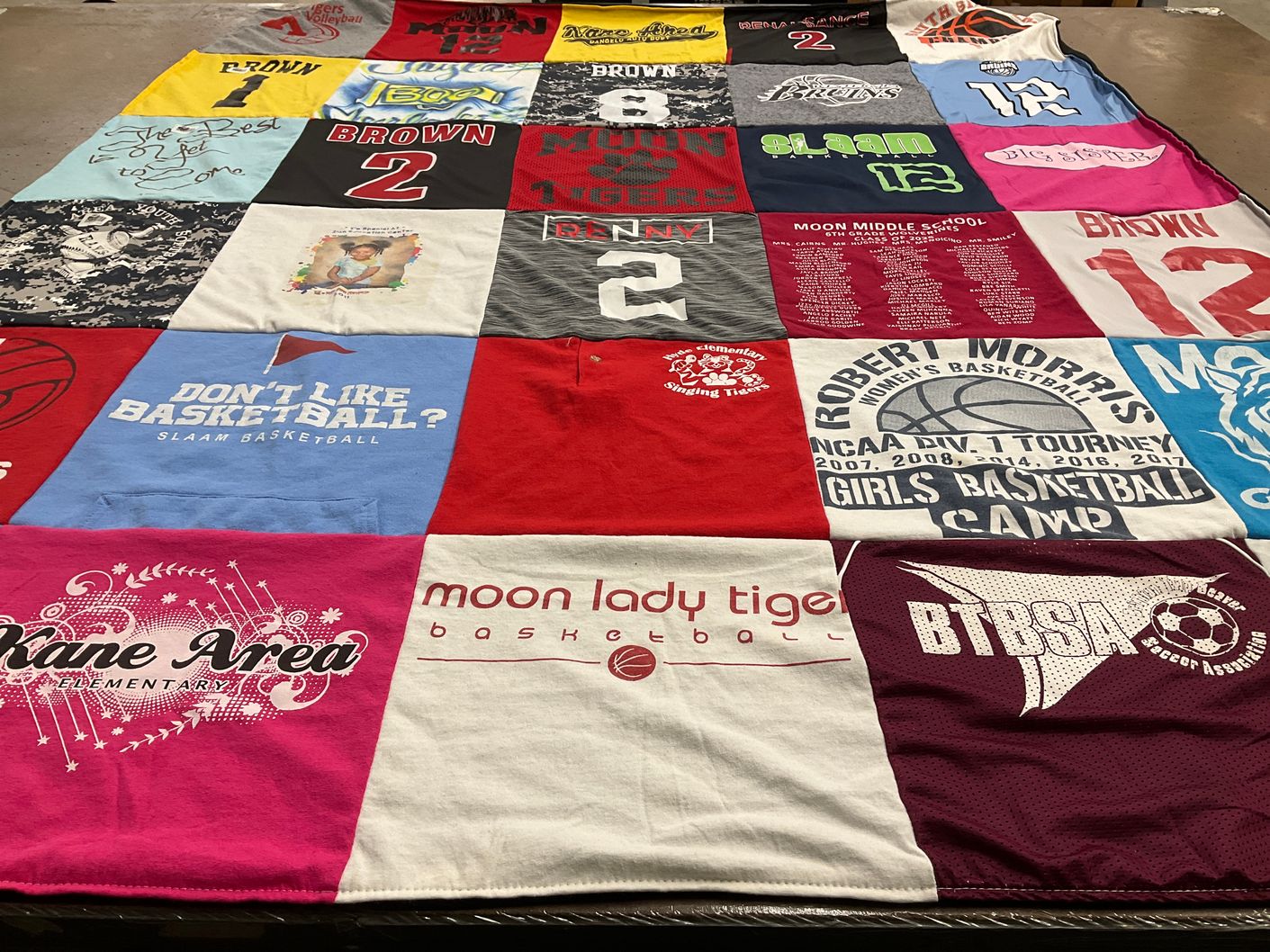 T-shirt quilt featuring moon lady tigers basketball, btabsa soccer association by Sonia from PA