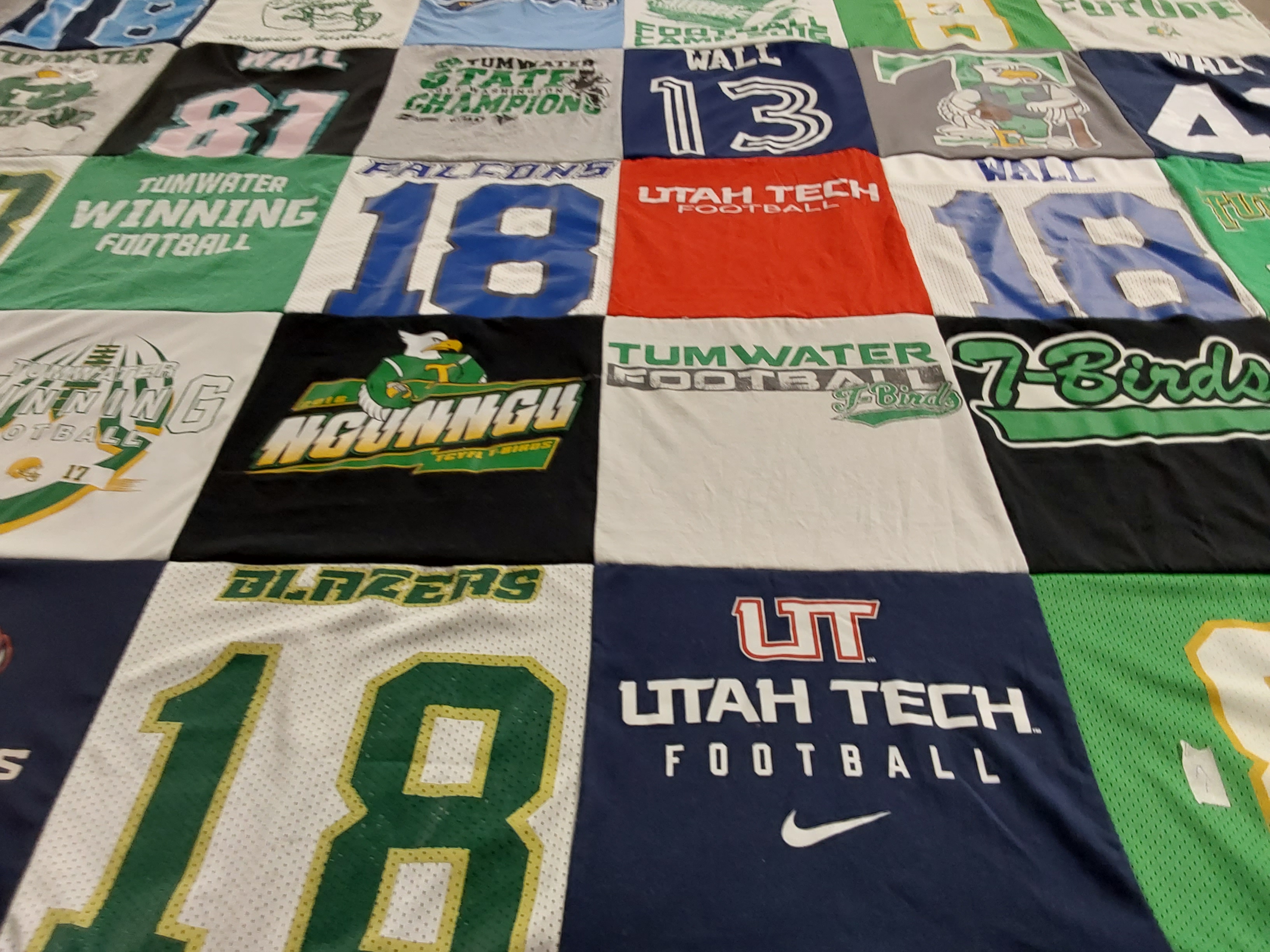T-shirt quilt featuring tumwater winning football, tumwater football by Erica from WA