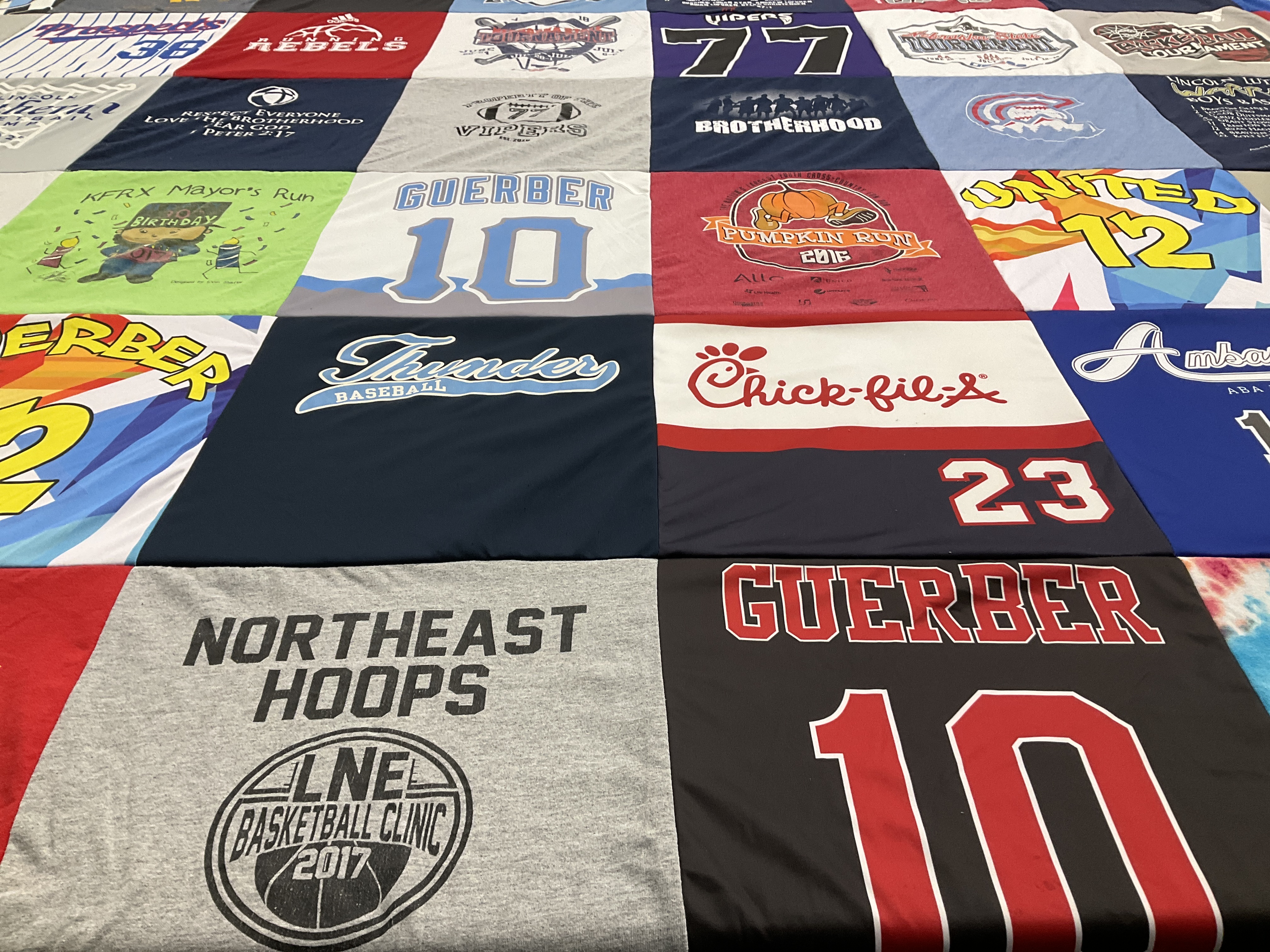 T-shirt quilt with sports, basketball themes by Cindy from NE