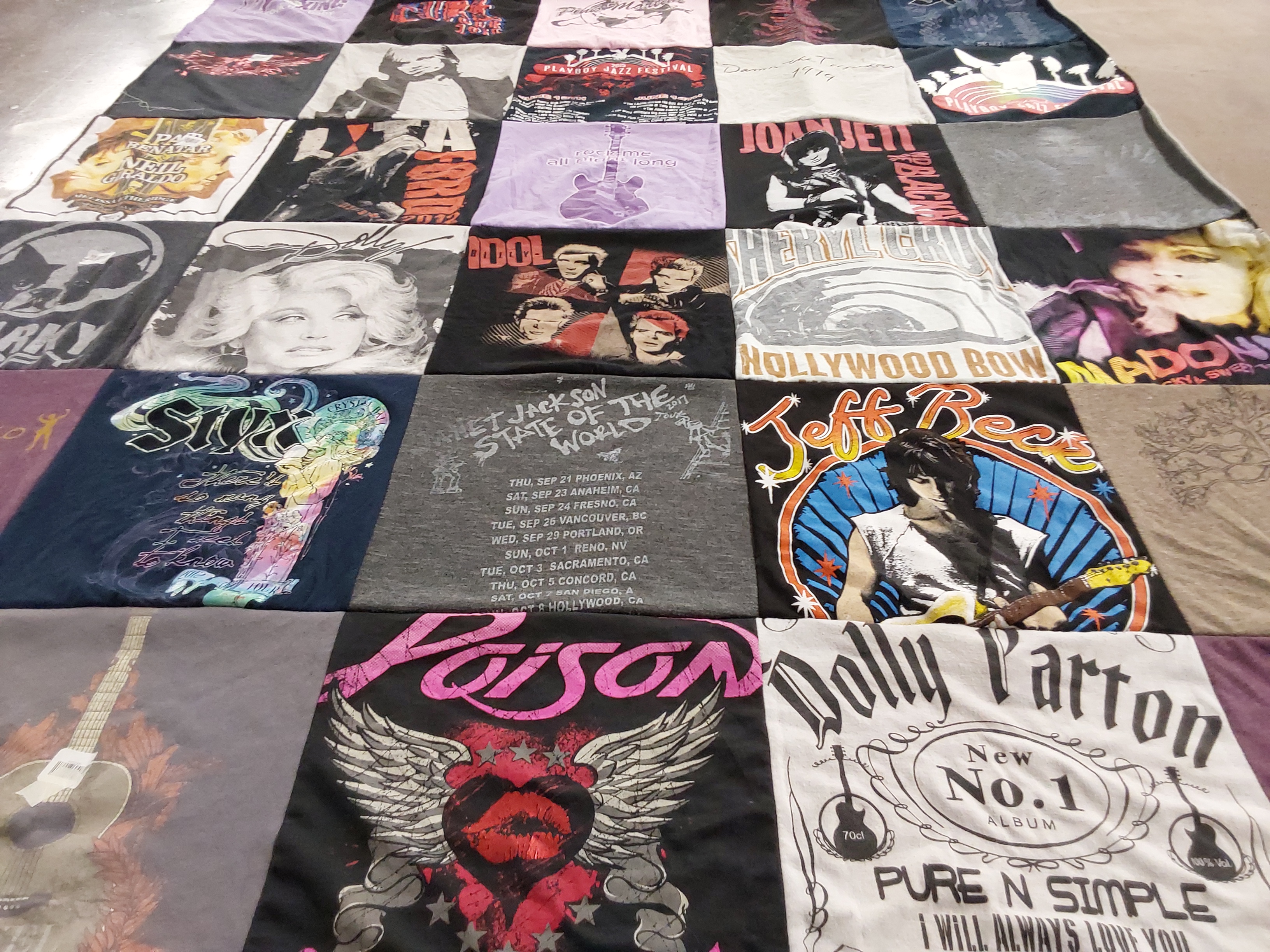 T-shirt quilt with music, rock themes by Leila from CA