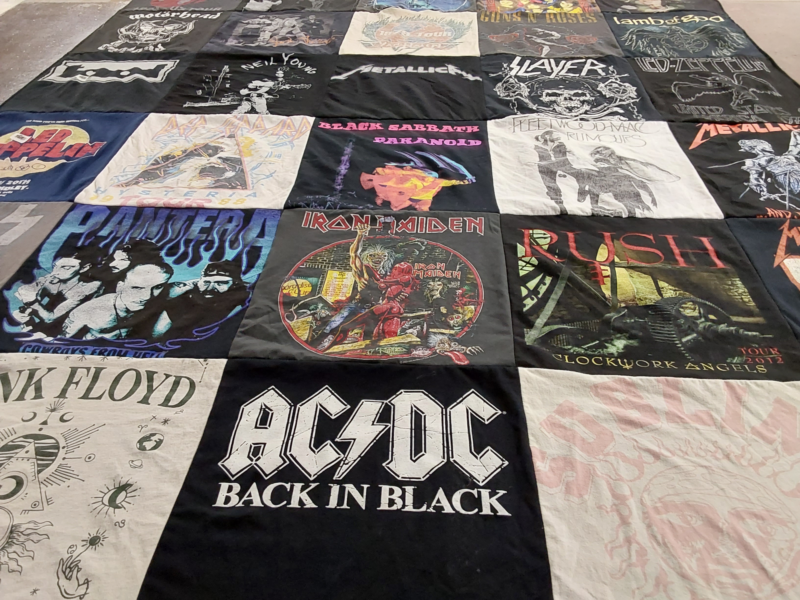 T-shirt quilt with rock, music themes by Sonia from AZ