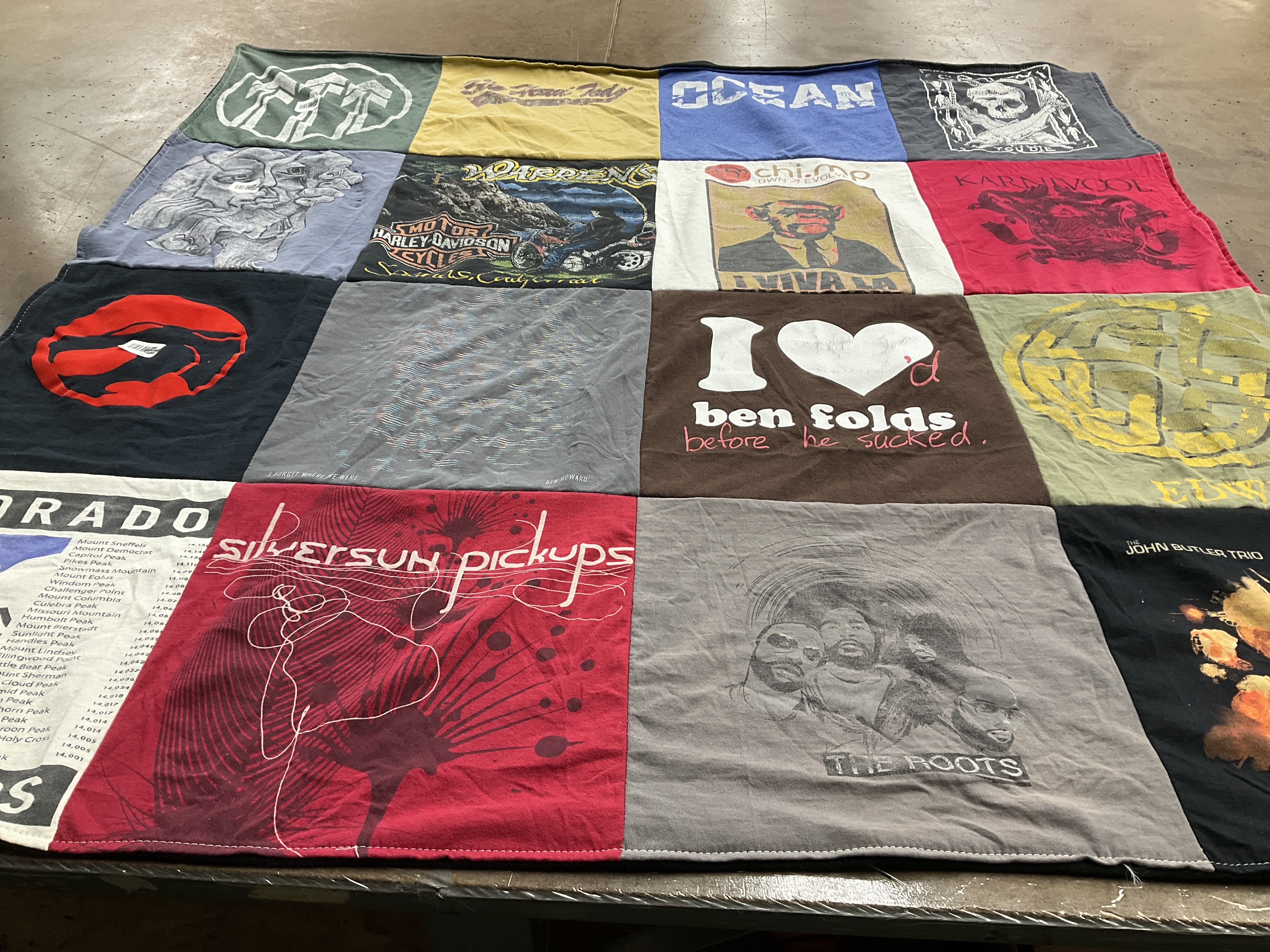 T-shirt quilt with music, bands themes by Kathryn from CO