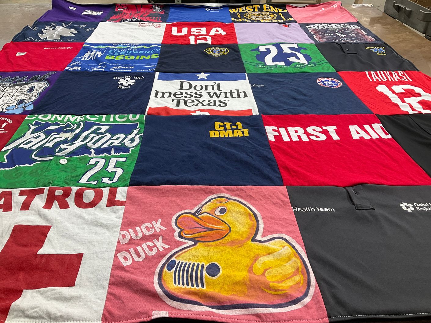 T-shirt quilt featuring connecticut partygoats by Nancy from CT